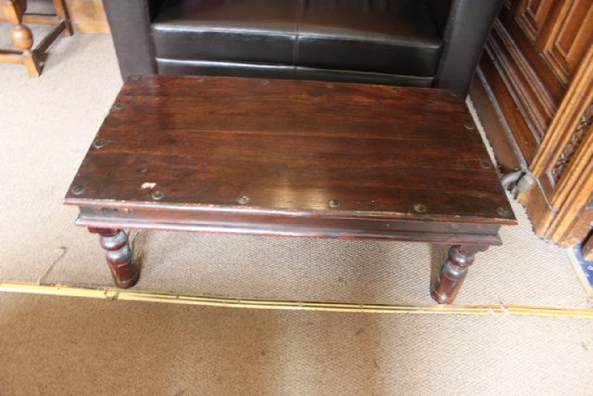 Medium rectangular carved wood & iron stud Indian coffee table 1100mm x 600mm x 400mm