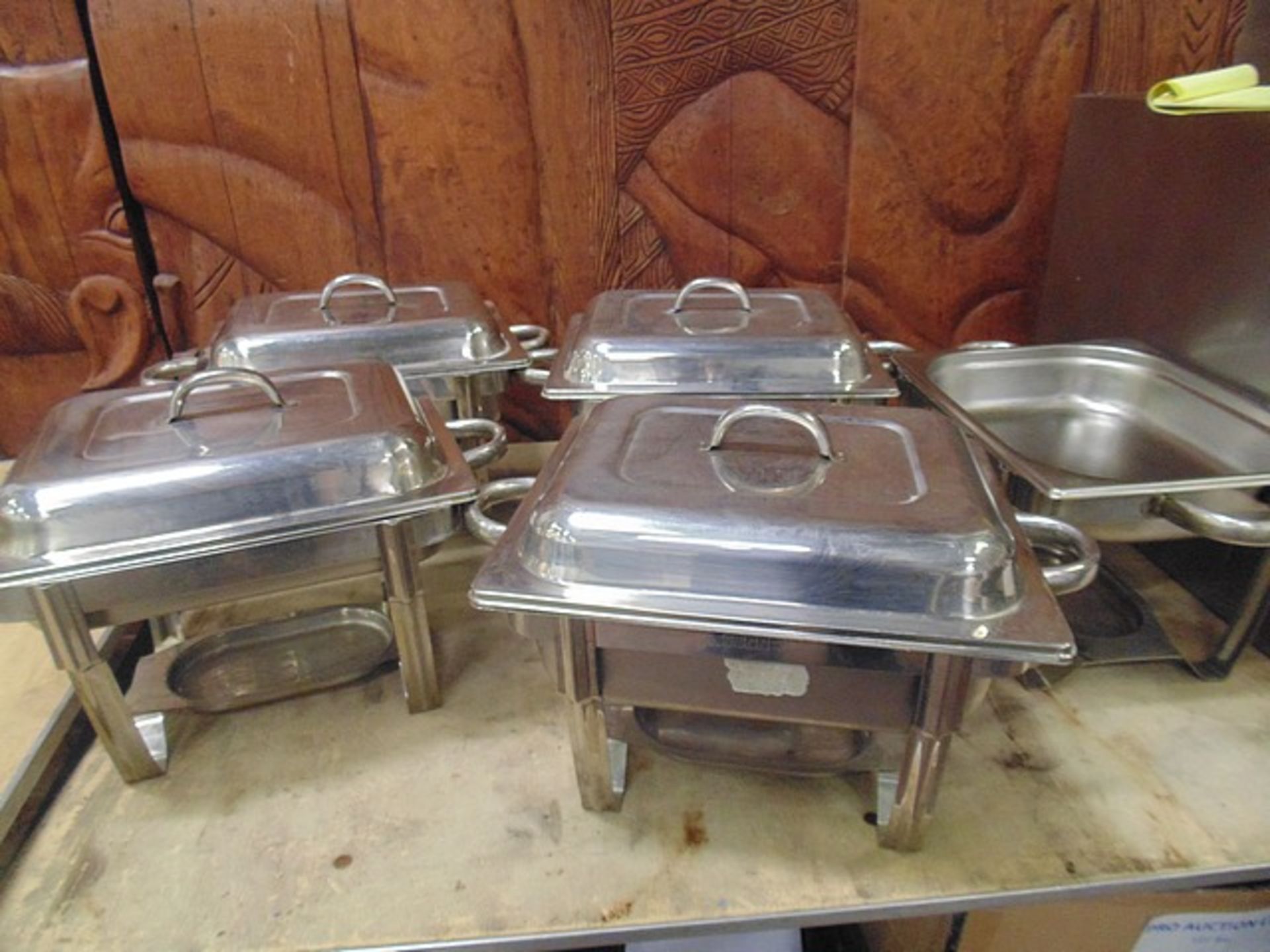 5 x stainless steel GN 1/2 chafing pans with fuel burner stands 375 x D 290 x H 320 mm