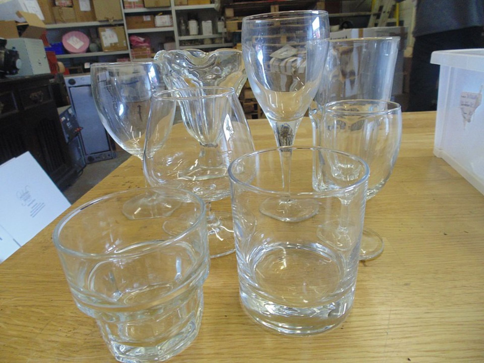 Job lot large quantity of glassware comprising of tumblers, wine goblets, shot glasses and cognac