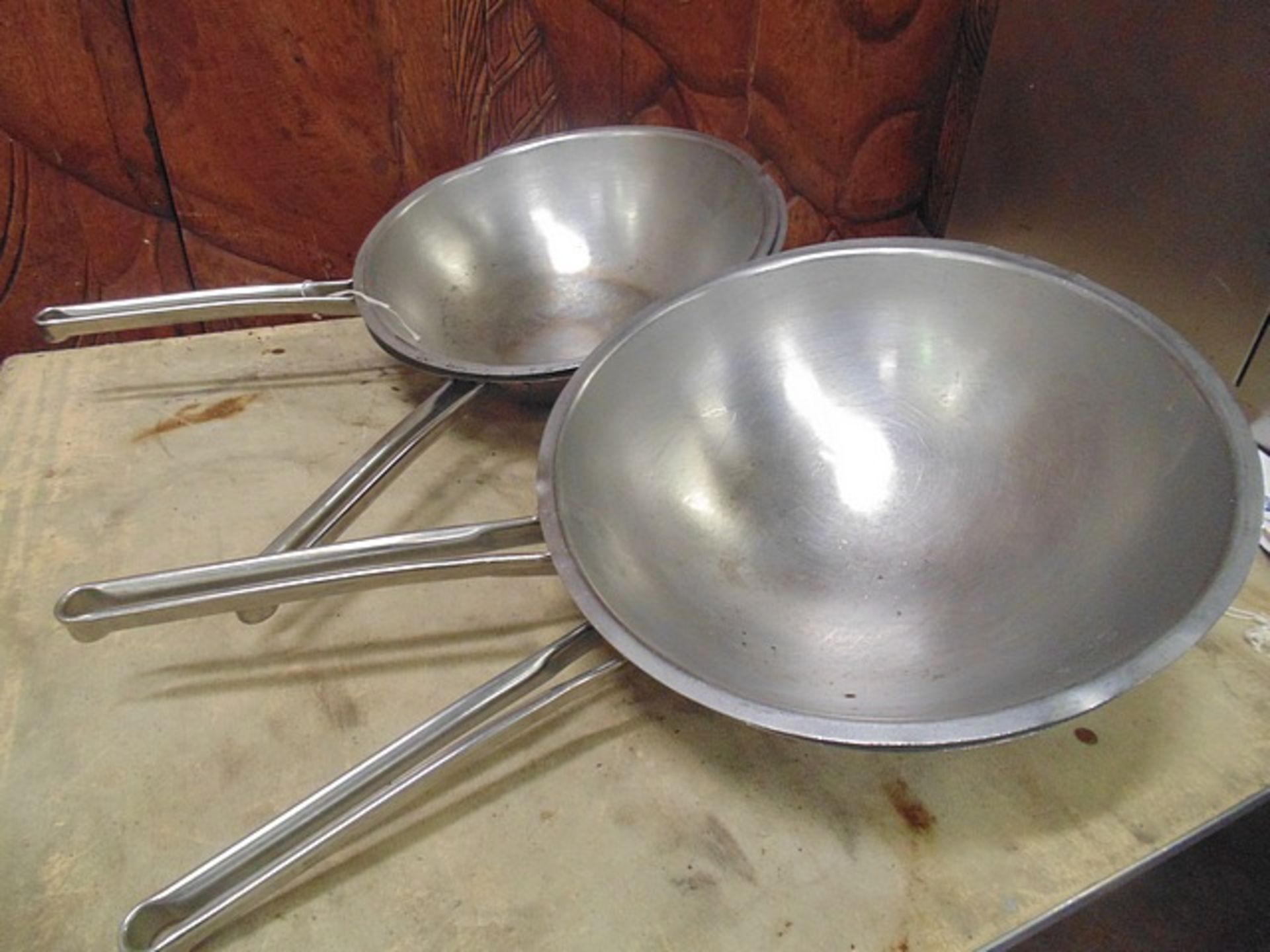 4 x stainless steel 370mm wok / stir fry pans