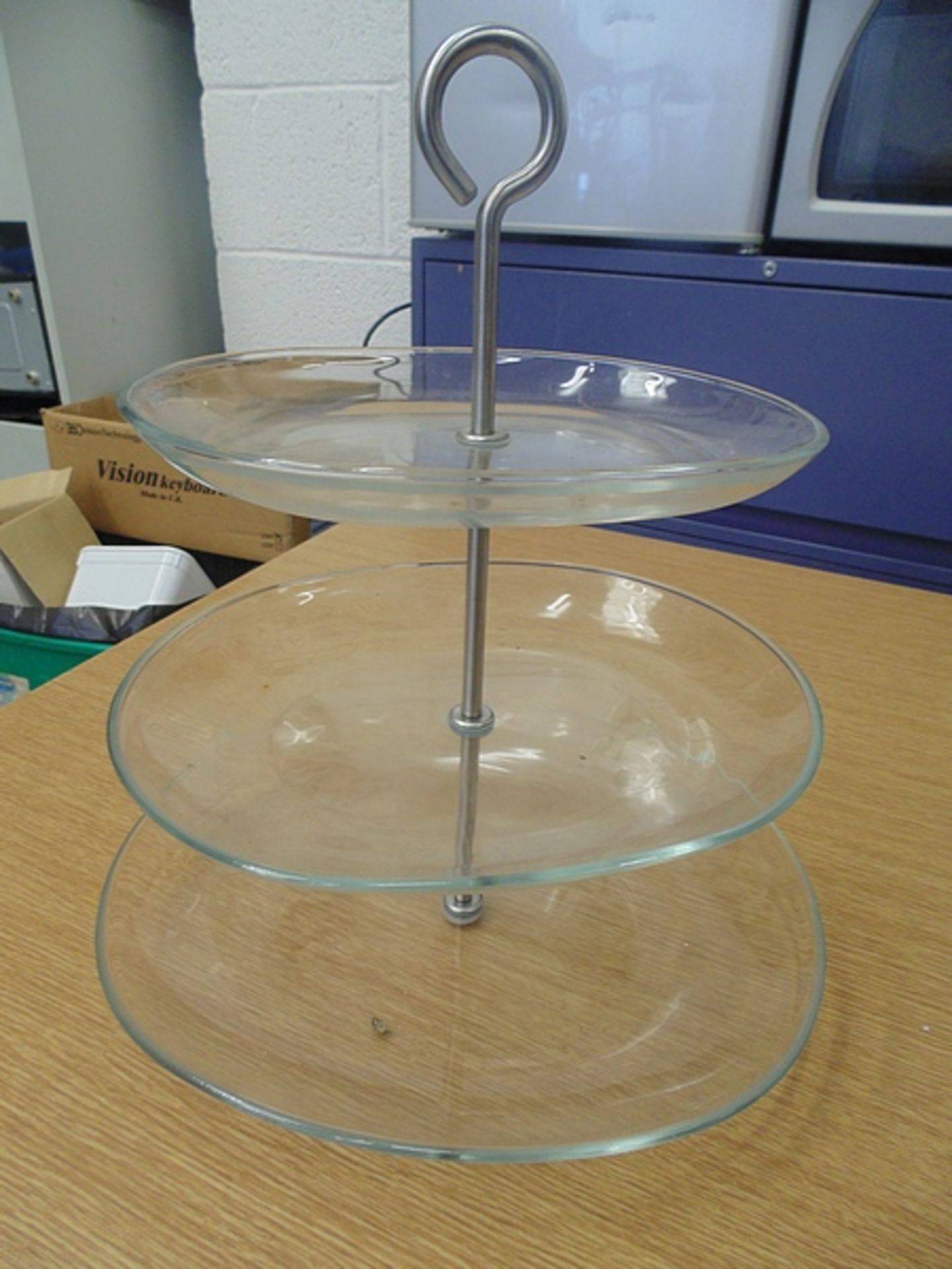 6 x glass three tiered afternoon tea cake stand (tier plate size 38 x 27/27 x 23/23 x 19cm)