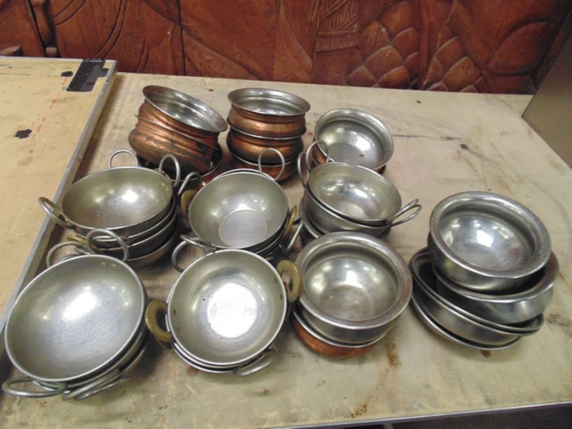 30 x various Karahi dishes some with copper base