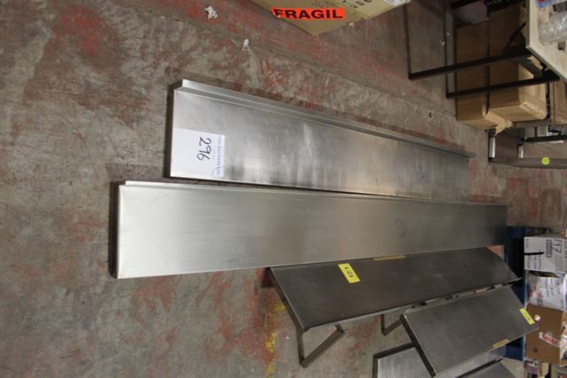 3 x Stainless steel wall shelf 3000mm x 310mm, 2200mm x 340mm and 2100mm x 300mm