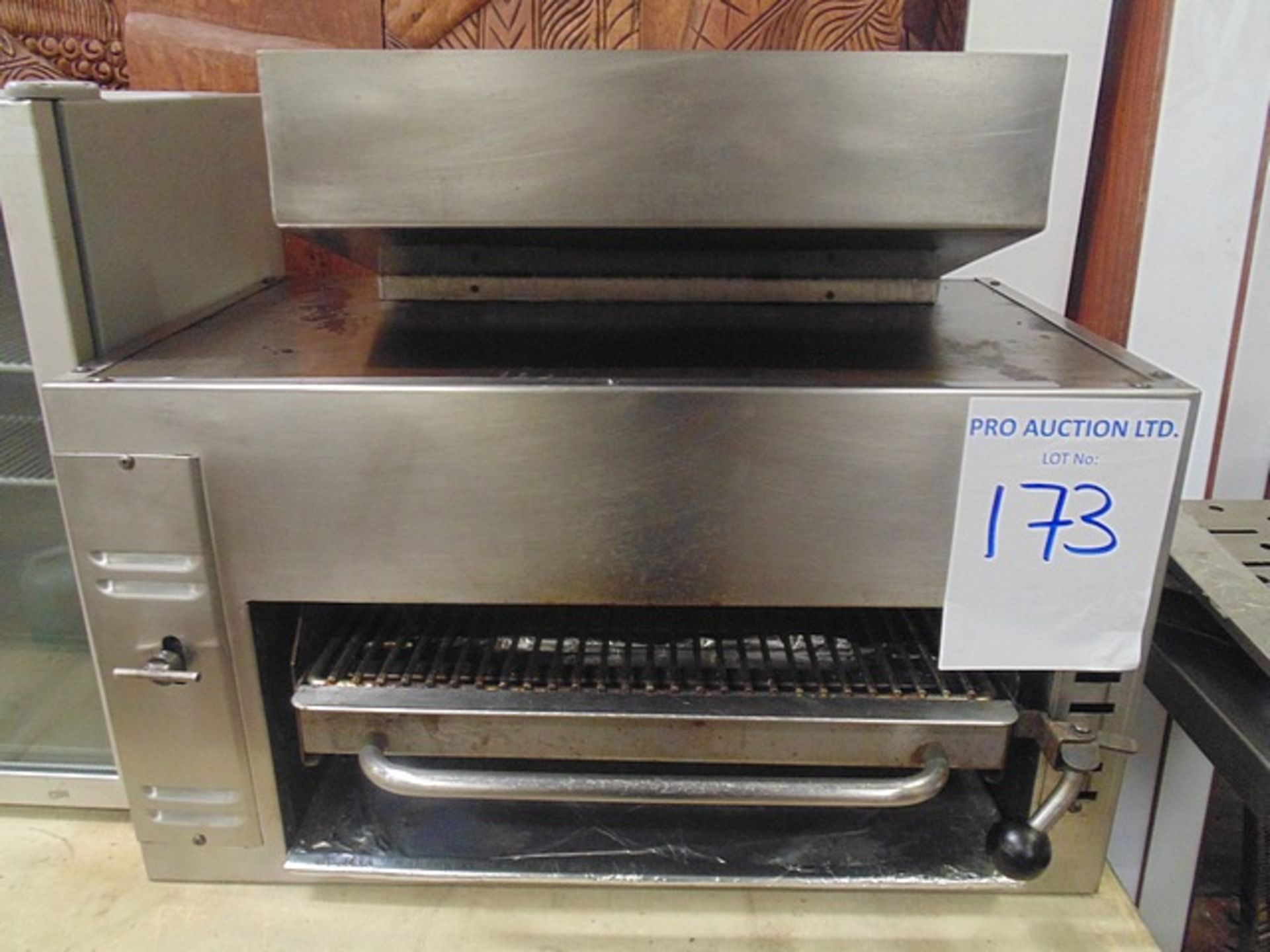 Commercial salamander broiler gas 20,000 BTU/hr per burner 365 sq/in of rack space; with five rack