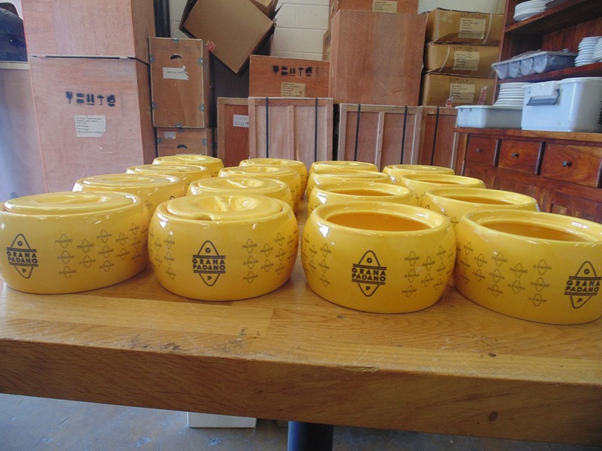 16 x Grana Padano yellow nut bowls - 110mm x 60mm 11 complete with lids
