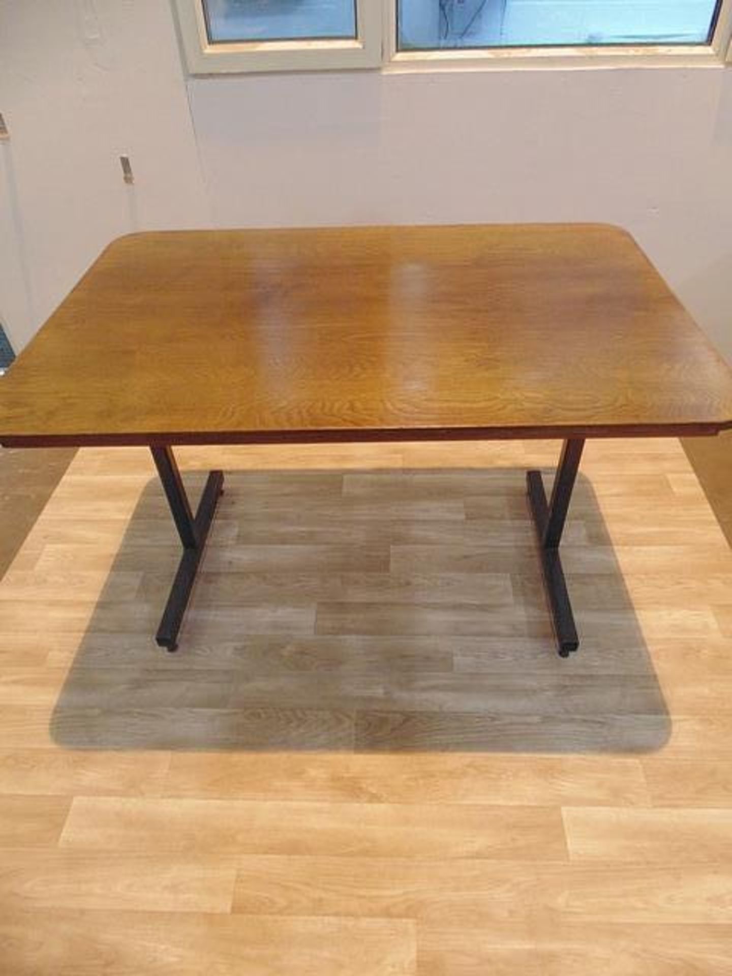 2 x Dark wooden top oblong dining table on metal frame 1220mm x 810mm x 770mm