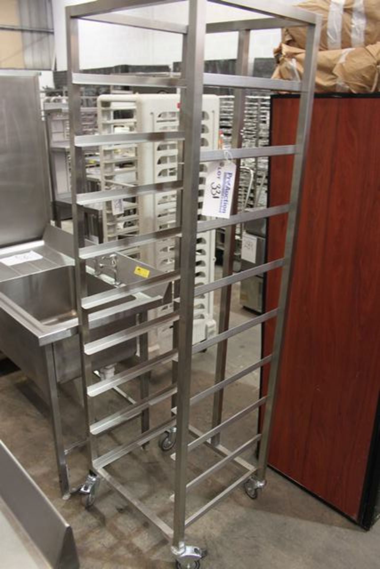 2 x Stainless steel mobile trolley for food trays commercial kitchens 9 rails - 18/10 stainless