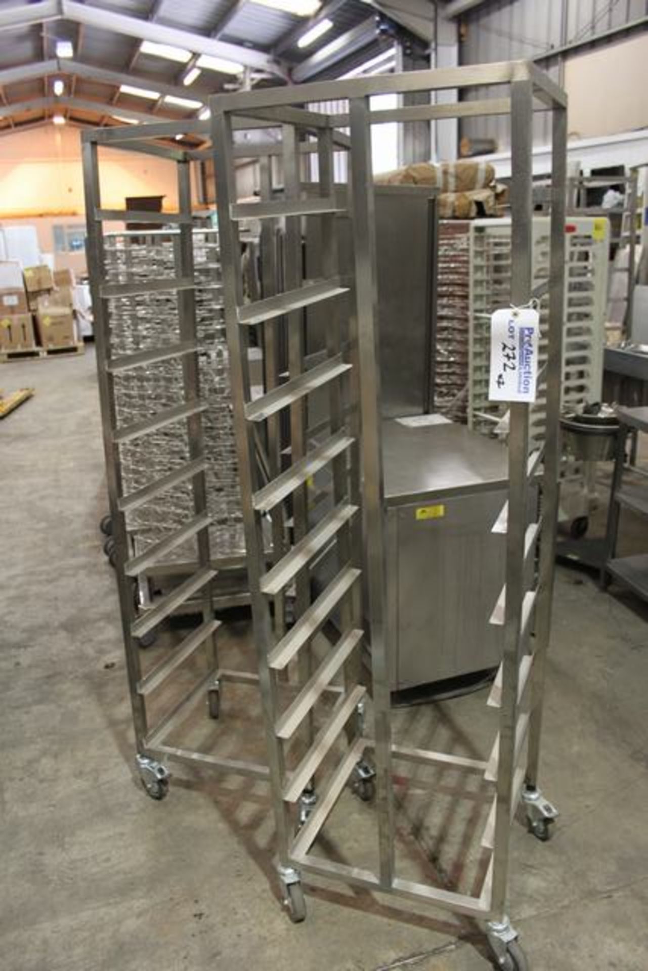 2 x Stainless steel mobile trolley for food trays commercial kitchens 9 rails - 18/10 stainless