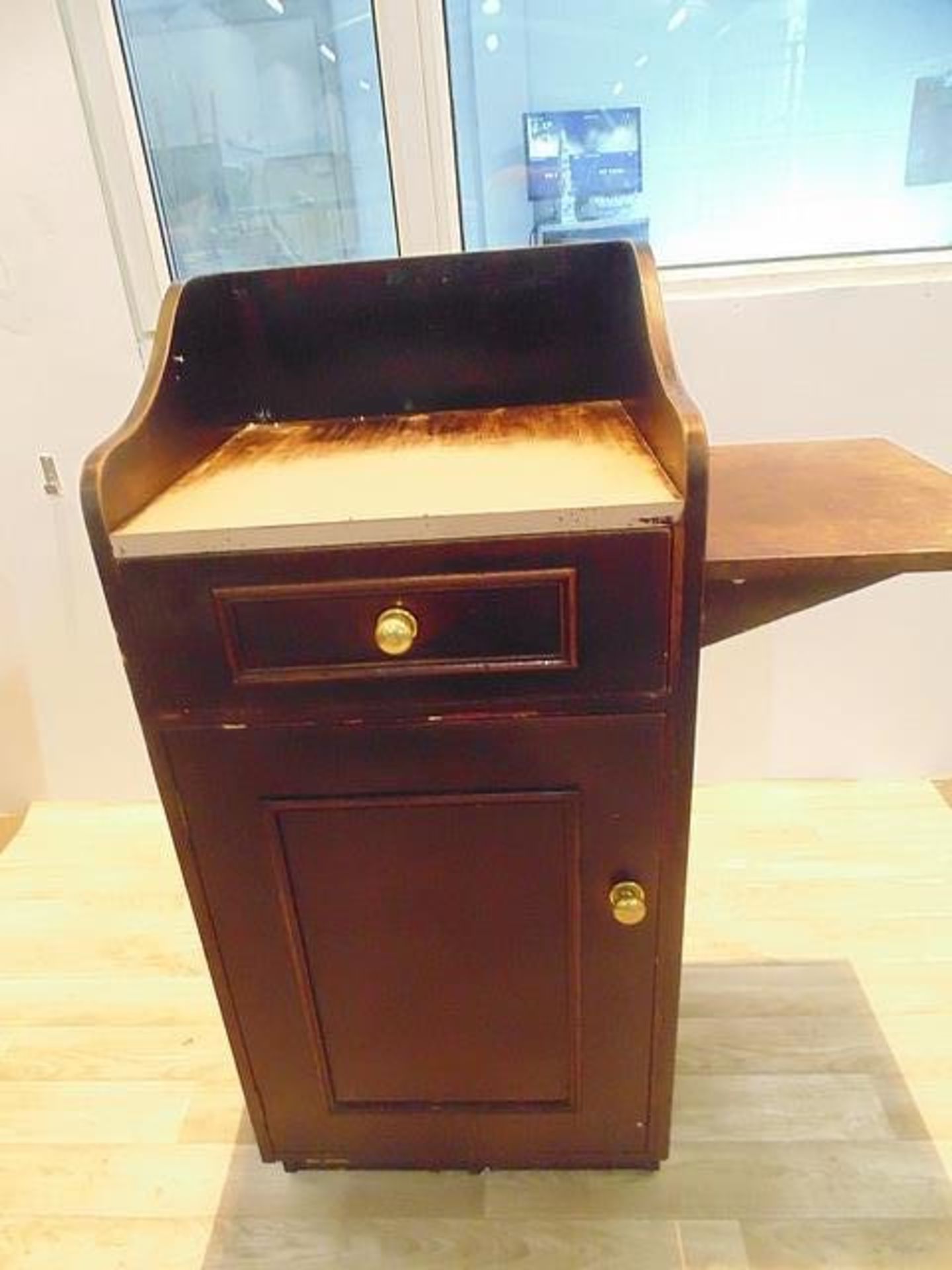 Contract Furnishing waiter station counter top with upstand to three side with single drawer under