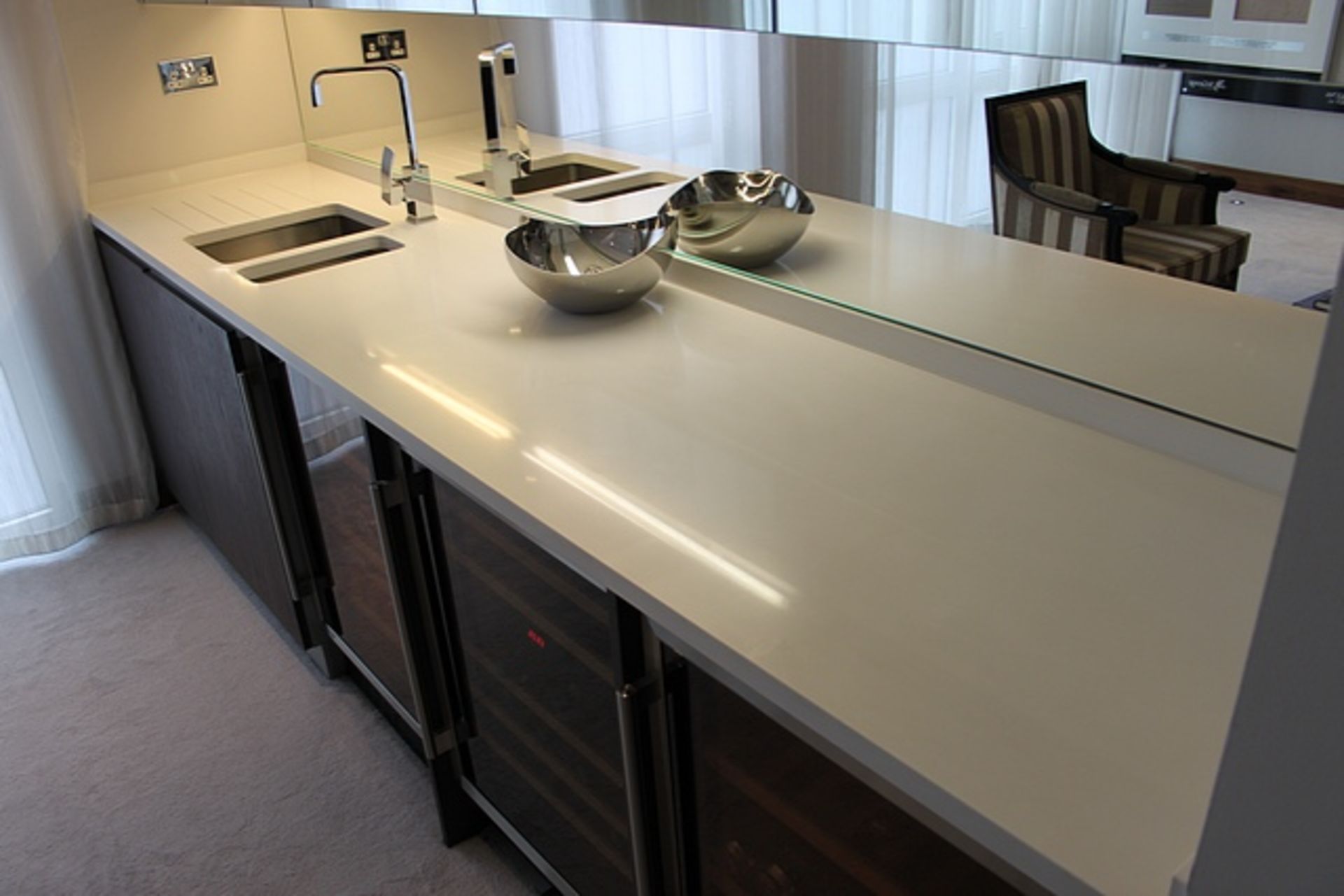 Stone worktop counter surface with integral stainless basin and mixer tap 2940mm x 630mm complete - Image 4 of 5
