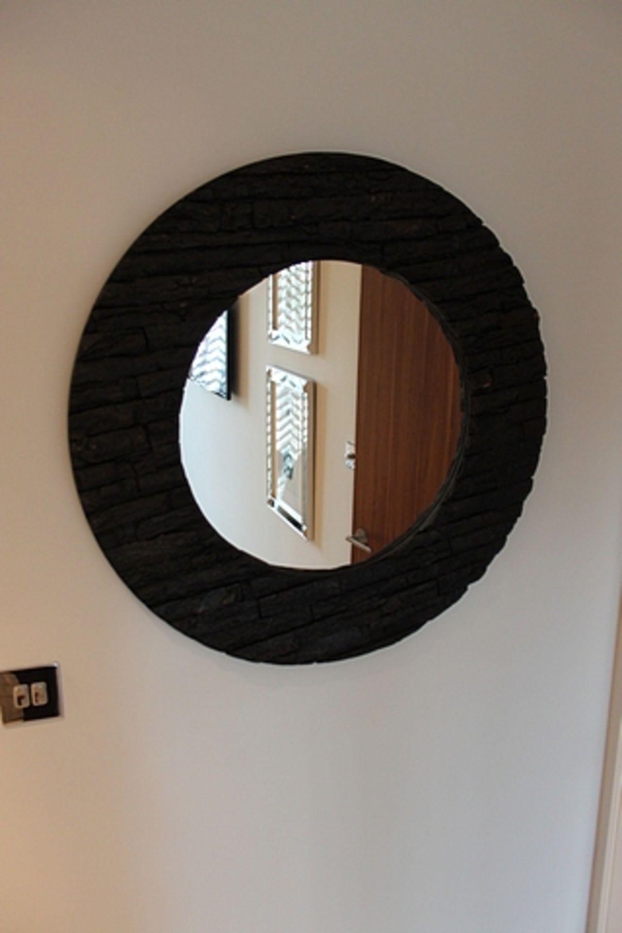 Circular wall mirror 770mm diameter bark effect frame