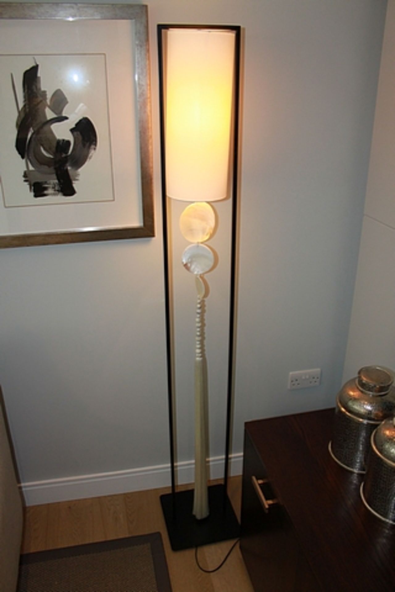 Floor lamp metal framed with shell and tassel accent 1840mm