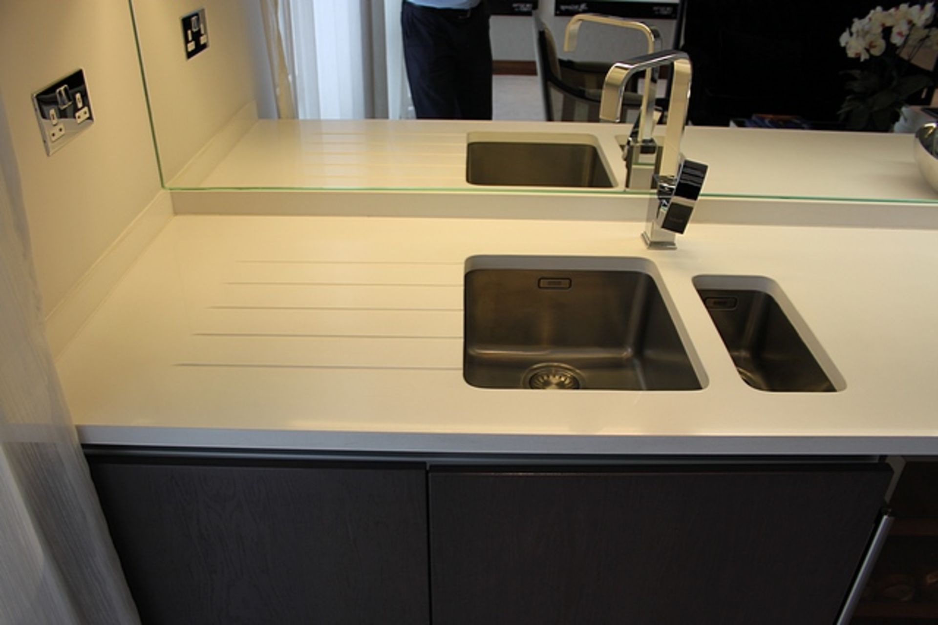 Stone worktop counter surface with integral stainless basin and mixer tap 2940mm x 630mm complete - Image 3 of 5