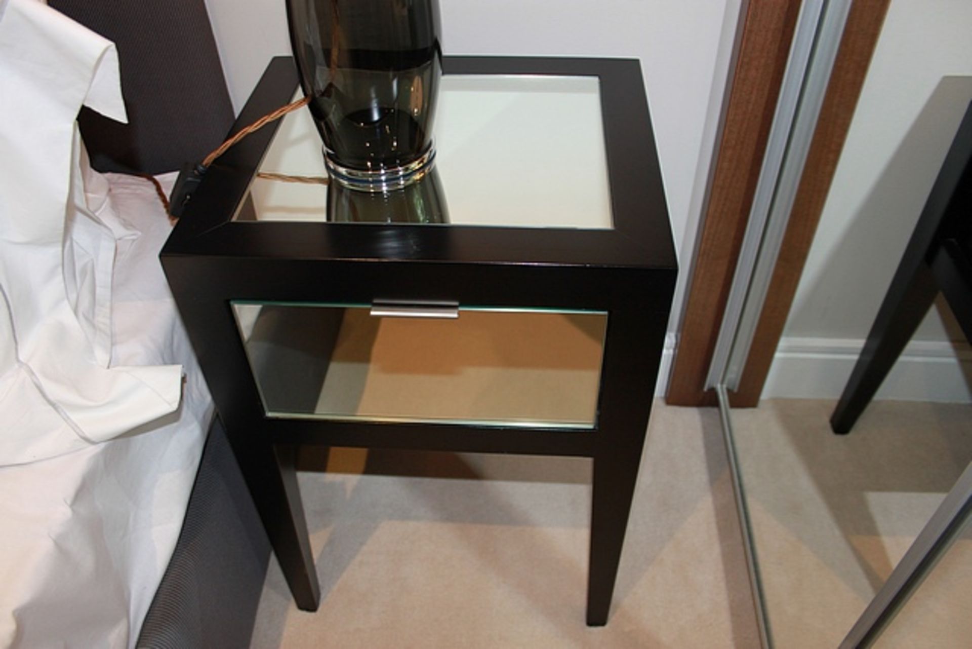 A pair of mirrored bedside nightstand cabinet with single drawer 410mm x 350mm x 600mm