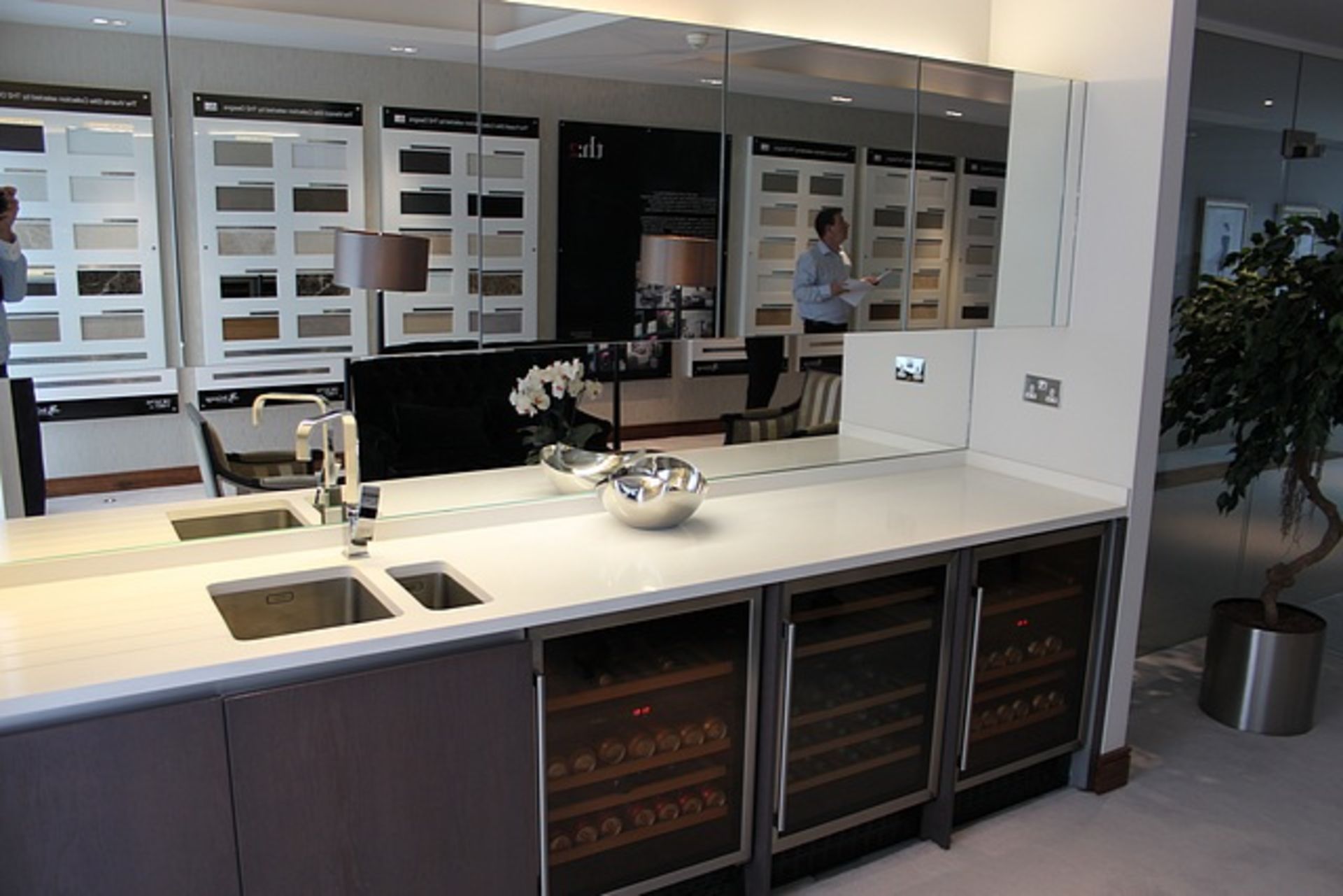 Stone worktop counter surface with integral stainless basin and mixer tap 2940mm x 630mm complete - Image 2 of 5