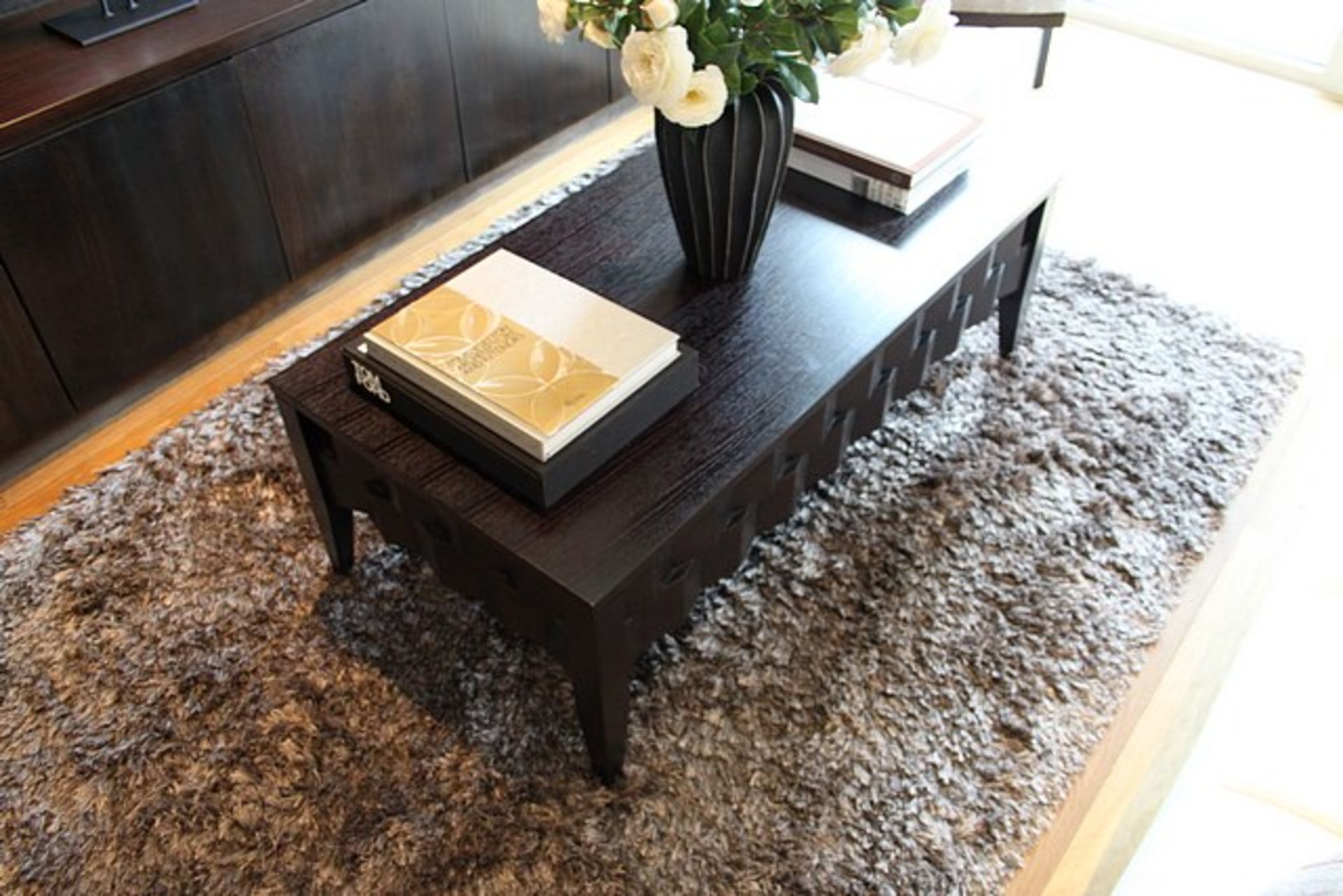 Mahogany coffee table with carved end panels 1200mm x 600mm