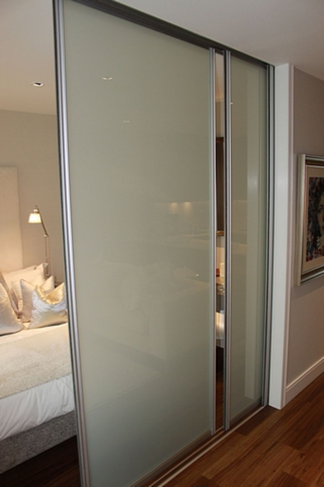 Sliding opaque room divider comprising of 3 x panels each 1100mm x 2570mm