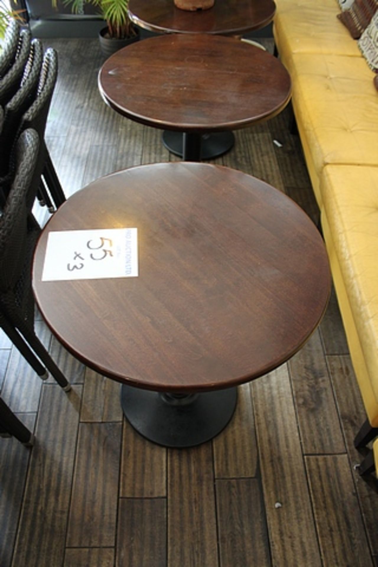 2 x circular wood top 700mm diameter x 740mm tables