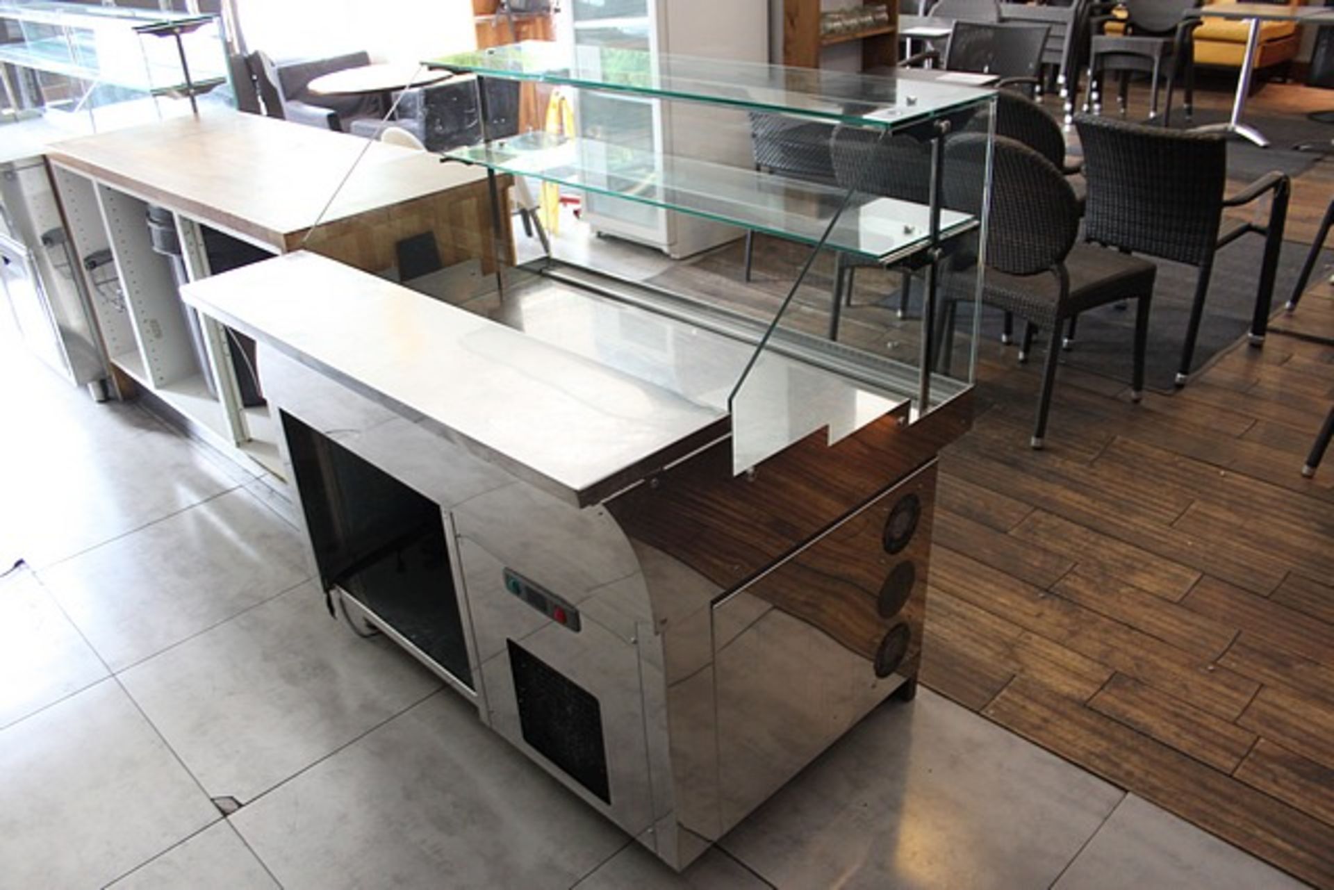 Refrigerated preparation counter serve over glass fronted counter with internal shelf and open - Image 3 of 3