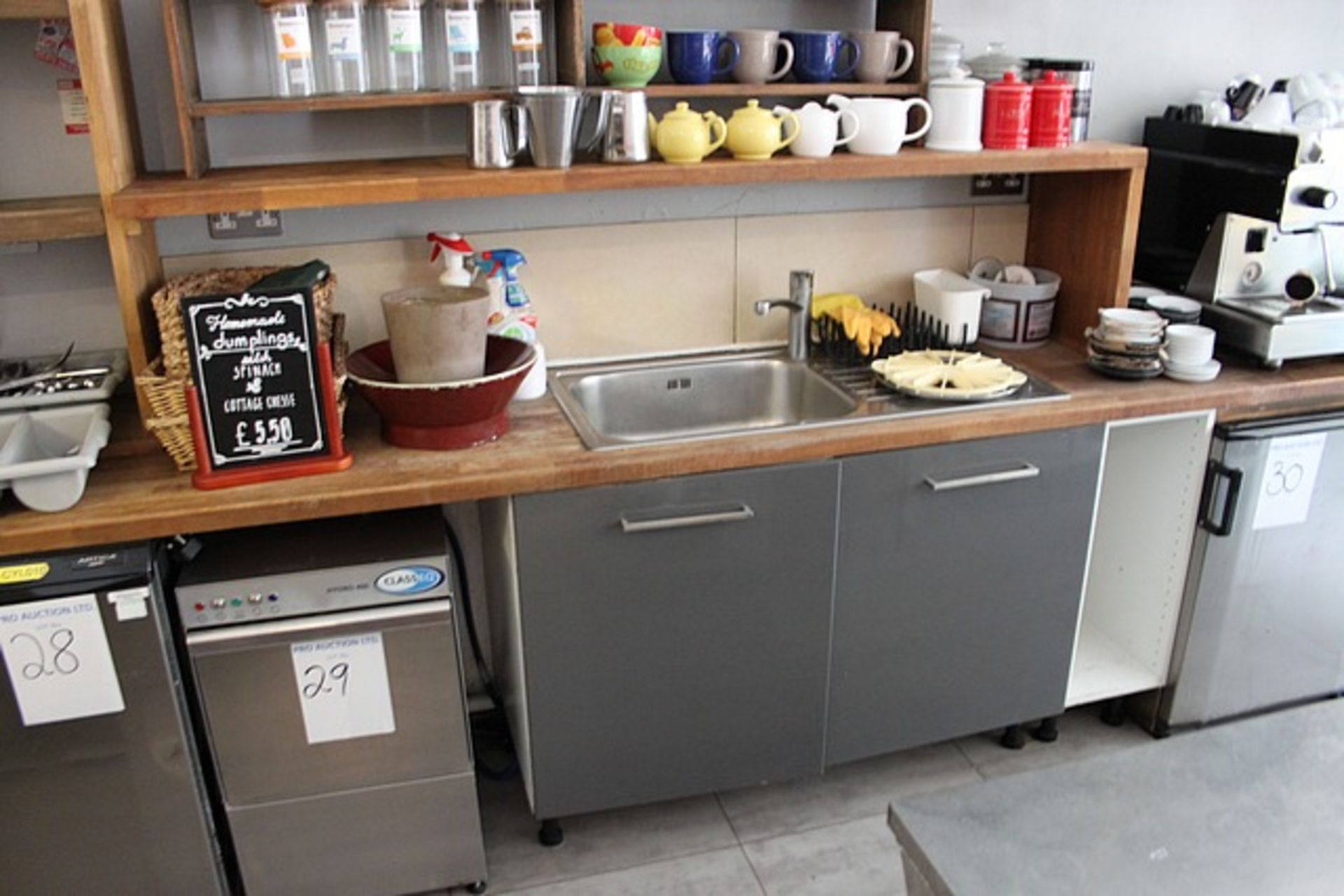 Hardwood countering and shelving (excludes refrigeration) but include back counters worktops storage