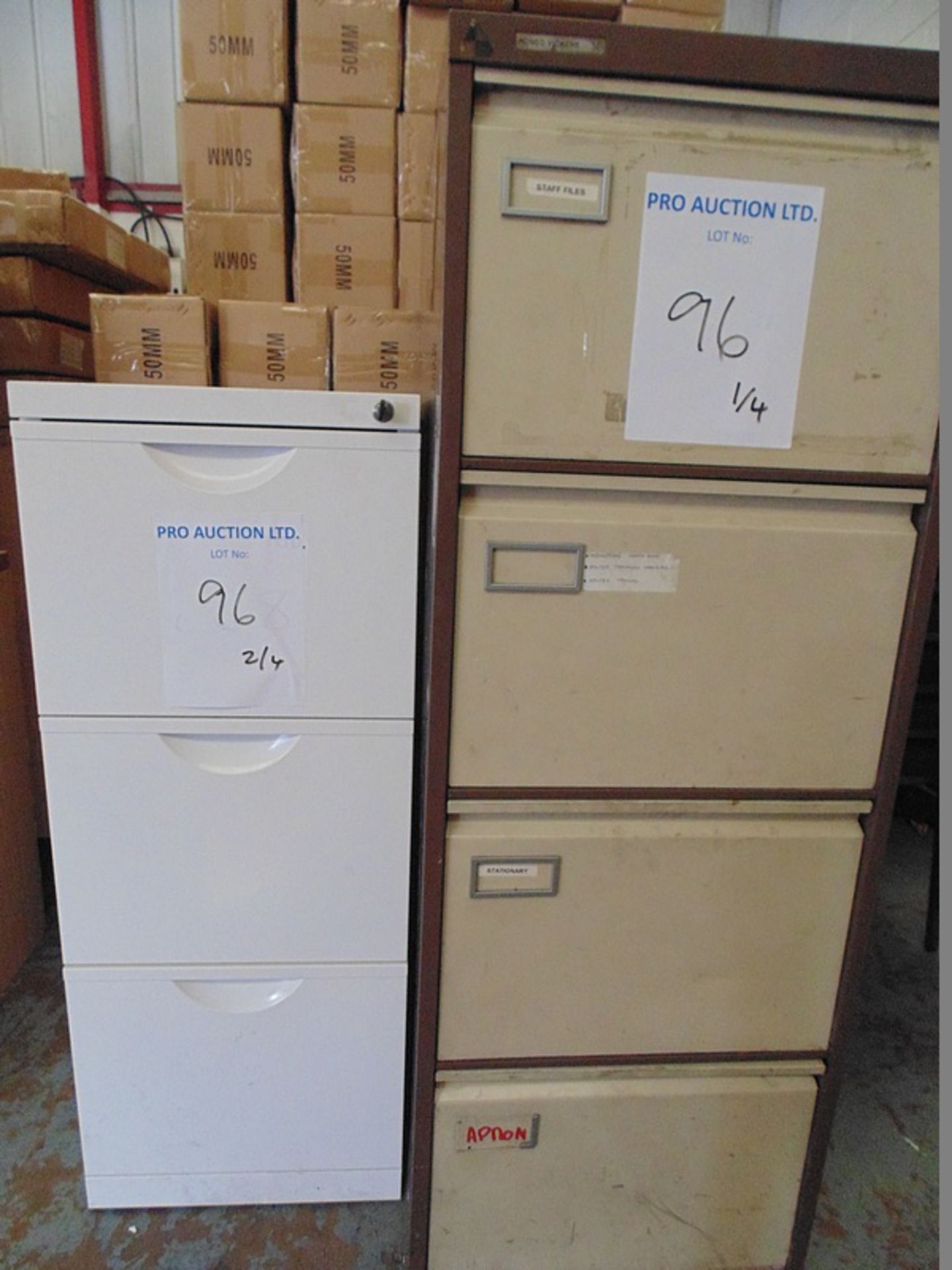 Office furniture comprising of 1 x Vickers four drawer metal filing cabinet, 1 x Modern 3 drawer