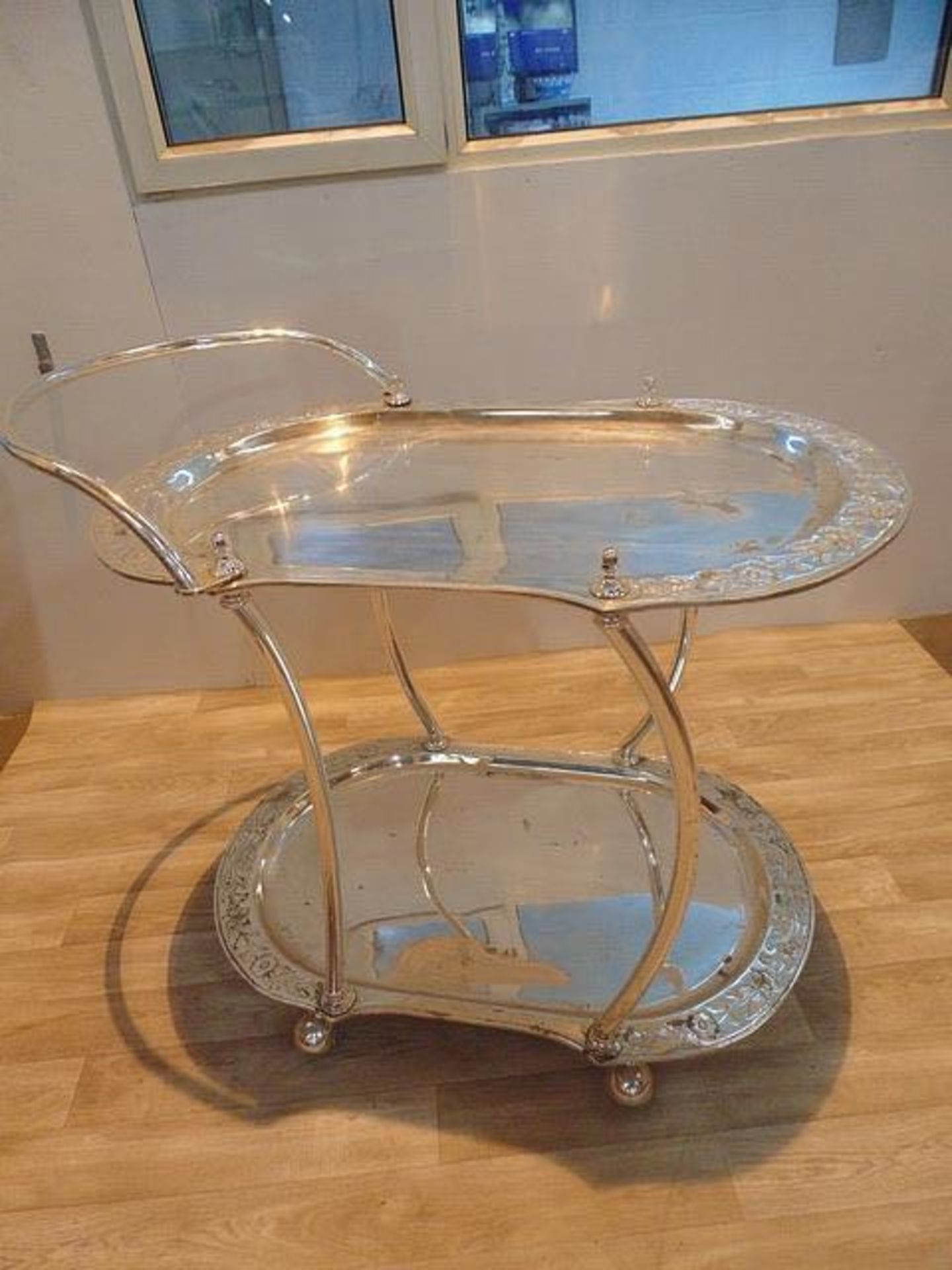 Mobile trolley silver with ornate decorative edge 1010mm x 560mm x 960mm