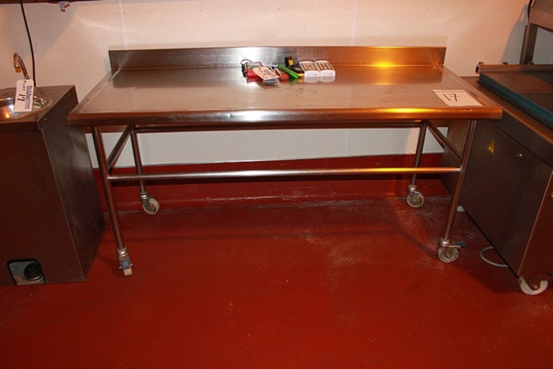 Stainless steel mobile preparation table with up stand 1800mm x 700mm x 870mm