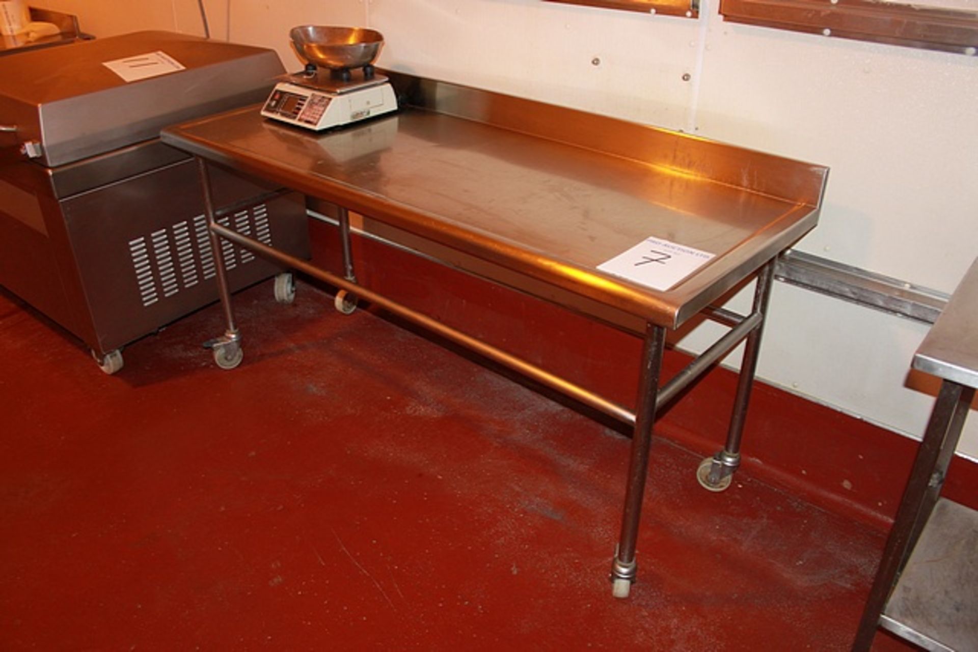 Stainless steel mobile preparation table with up stand 1800mm x 700mm x 870mm