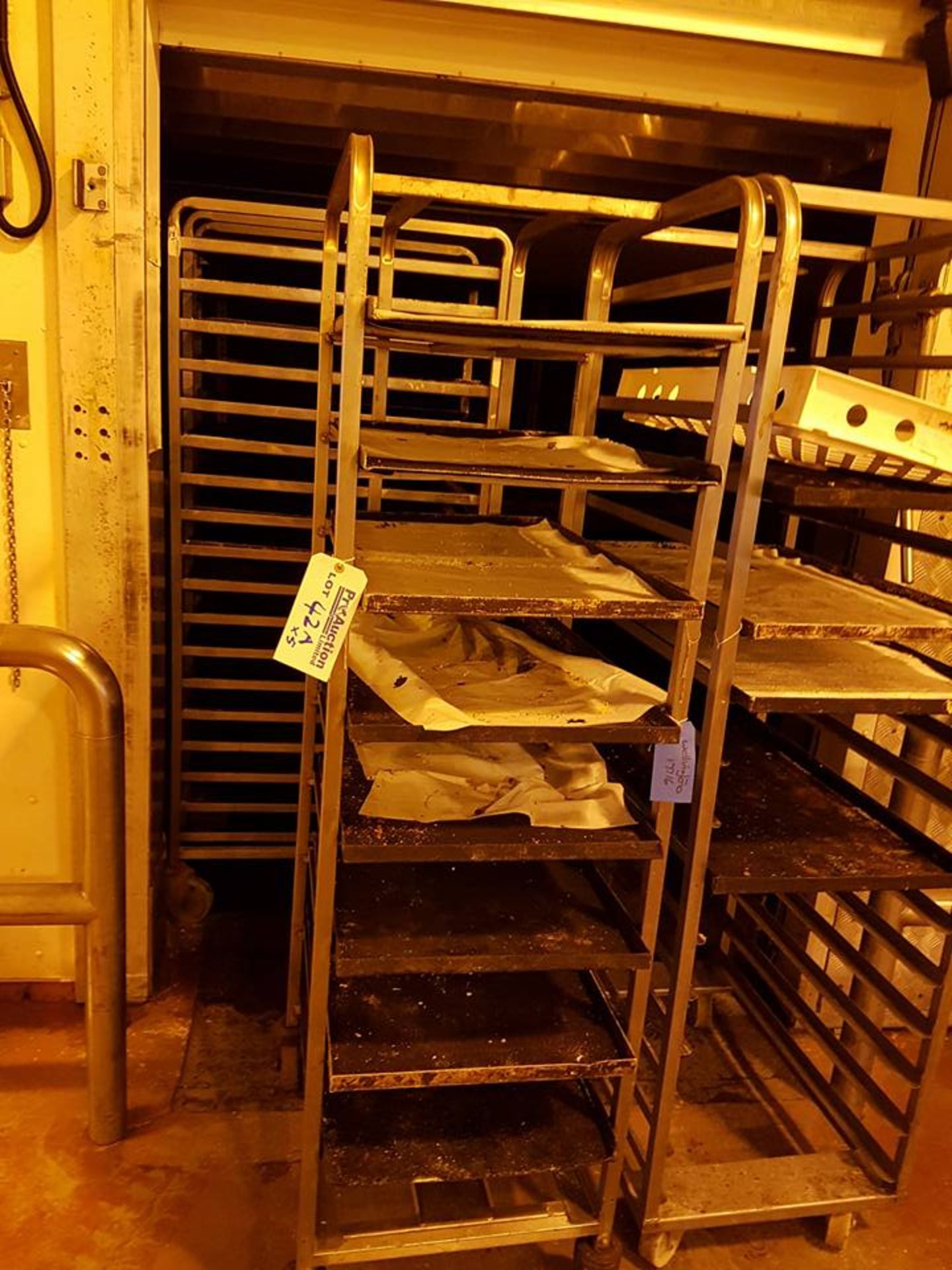 5 x stainless steel bakery trolley racks hold 760 x 460mm trays