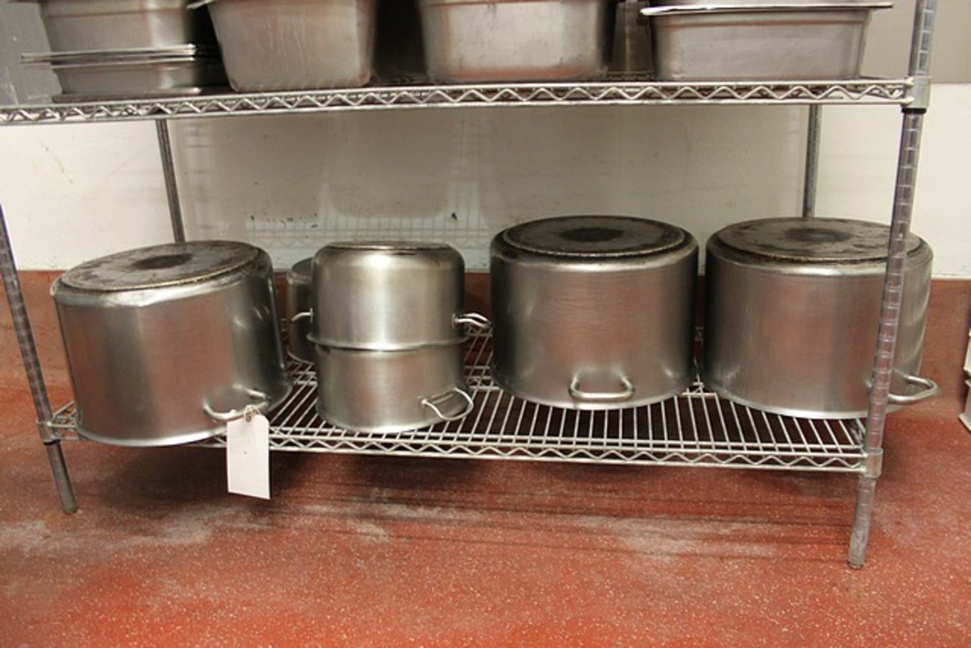 6 x stainless steel stock pots 3 x 400mm, 2 x 300mm and 1 x 270mm stock pots