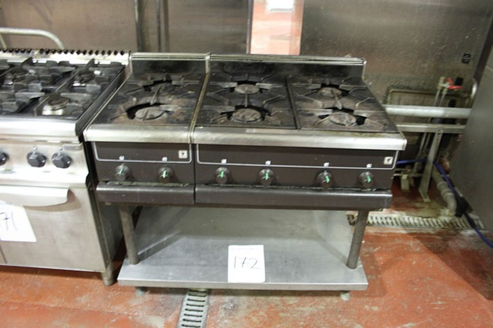 Falcon G350/5 six burner boiling top LPG gas 4.4kW burners painted cast iron pan supports