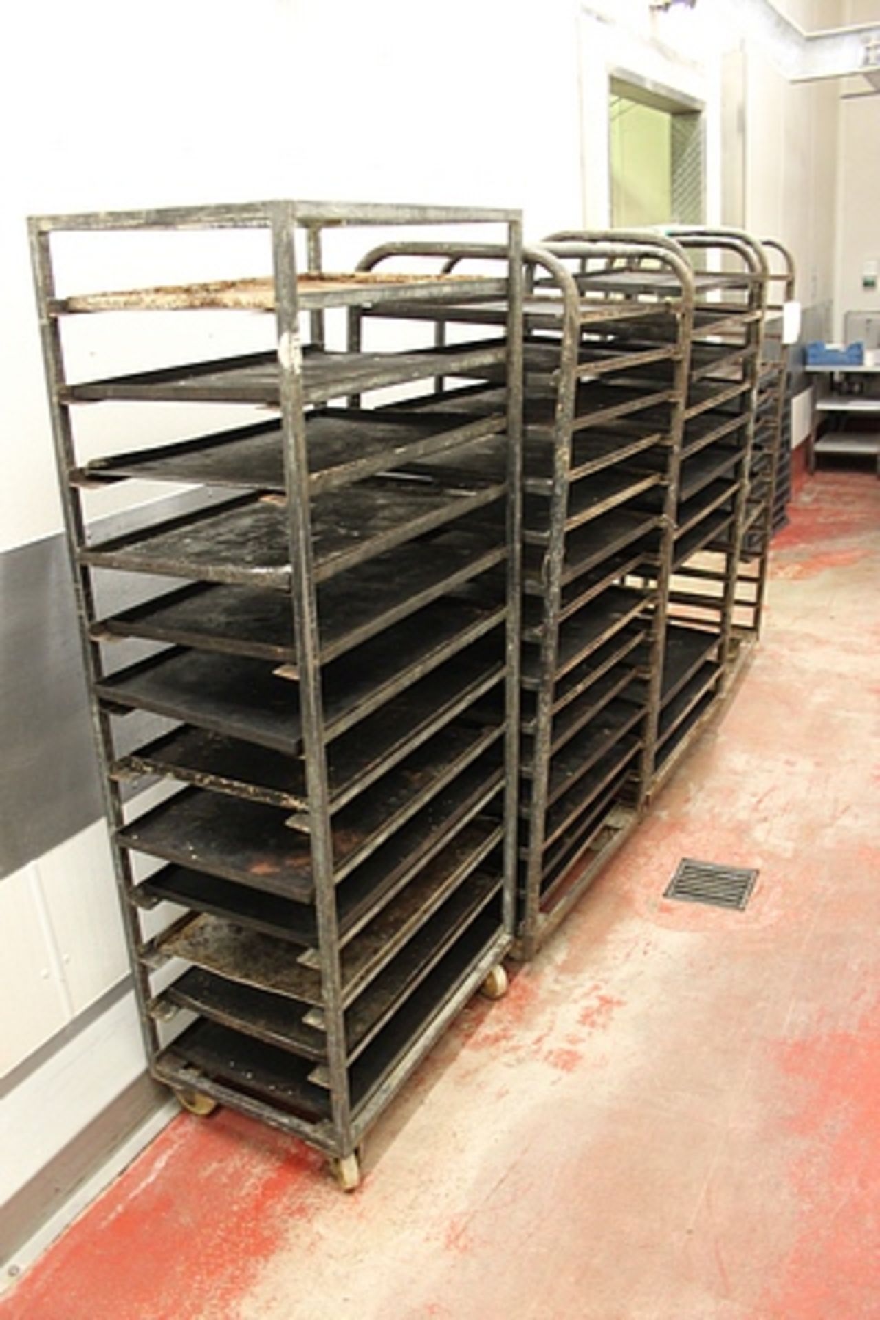 5 x galvansied bakery rack trolleys