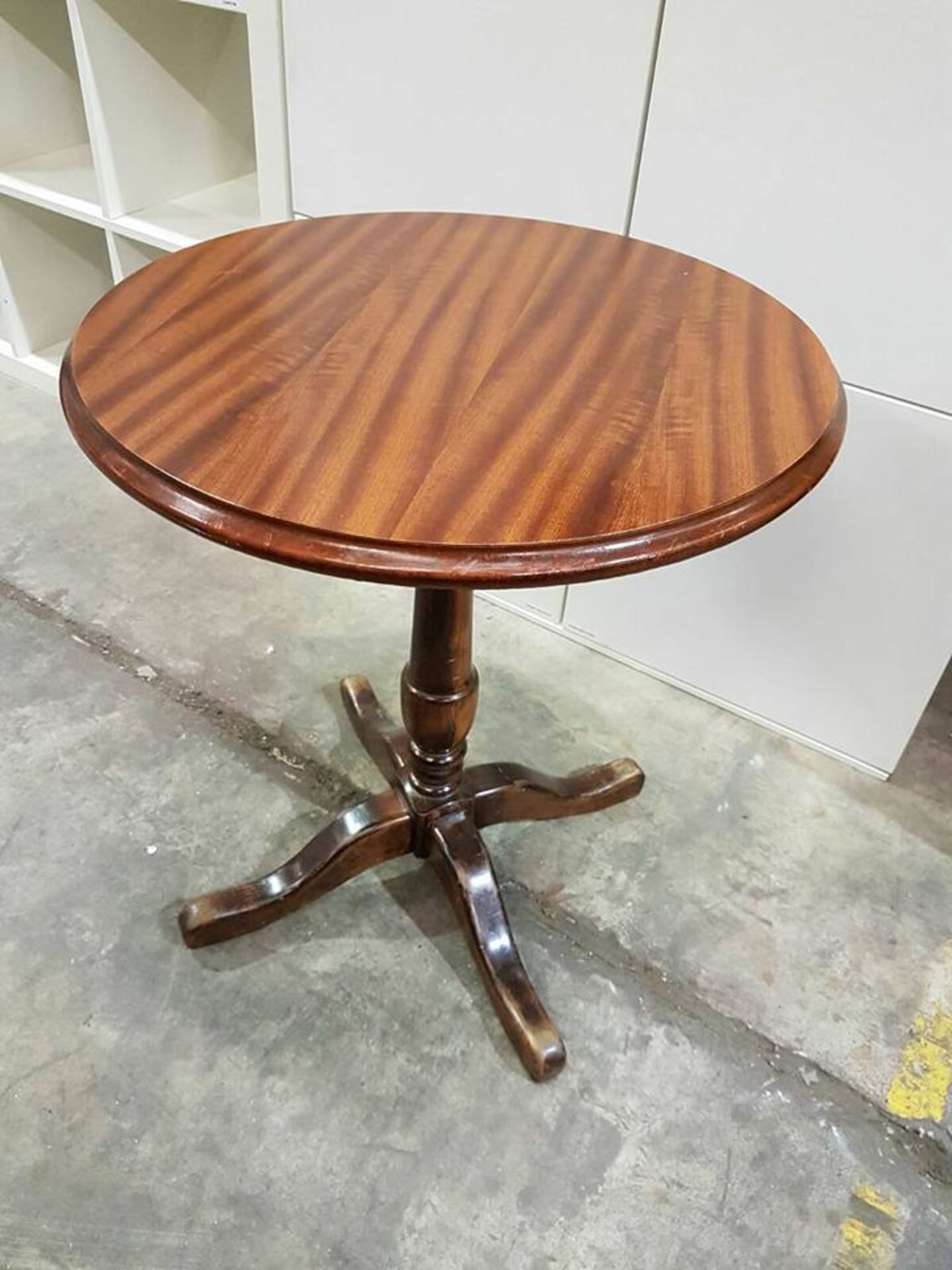 3 x Reproduction Victorian round bar table 600mm diameter with carved pedestal base, supported on