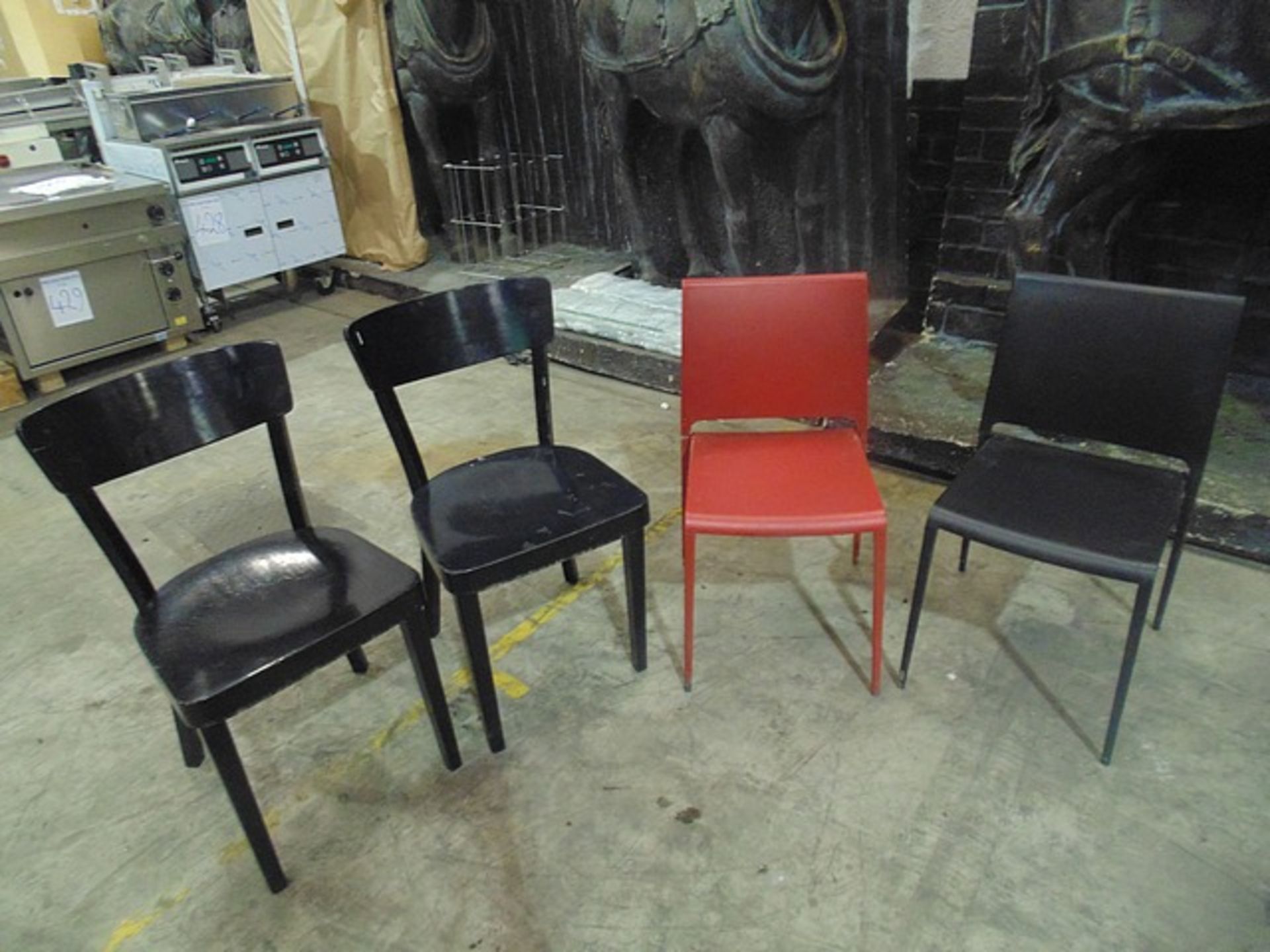 8 x various black and red chairs 390mm pitch