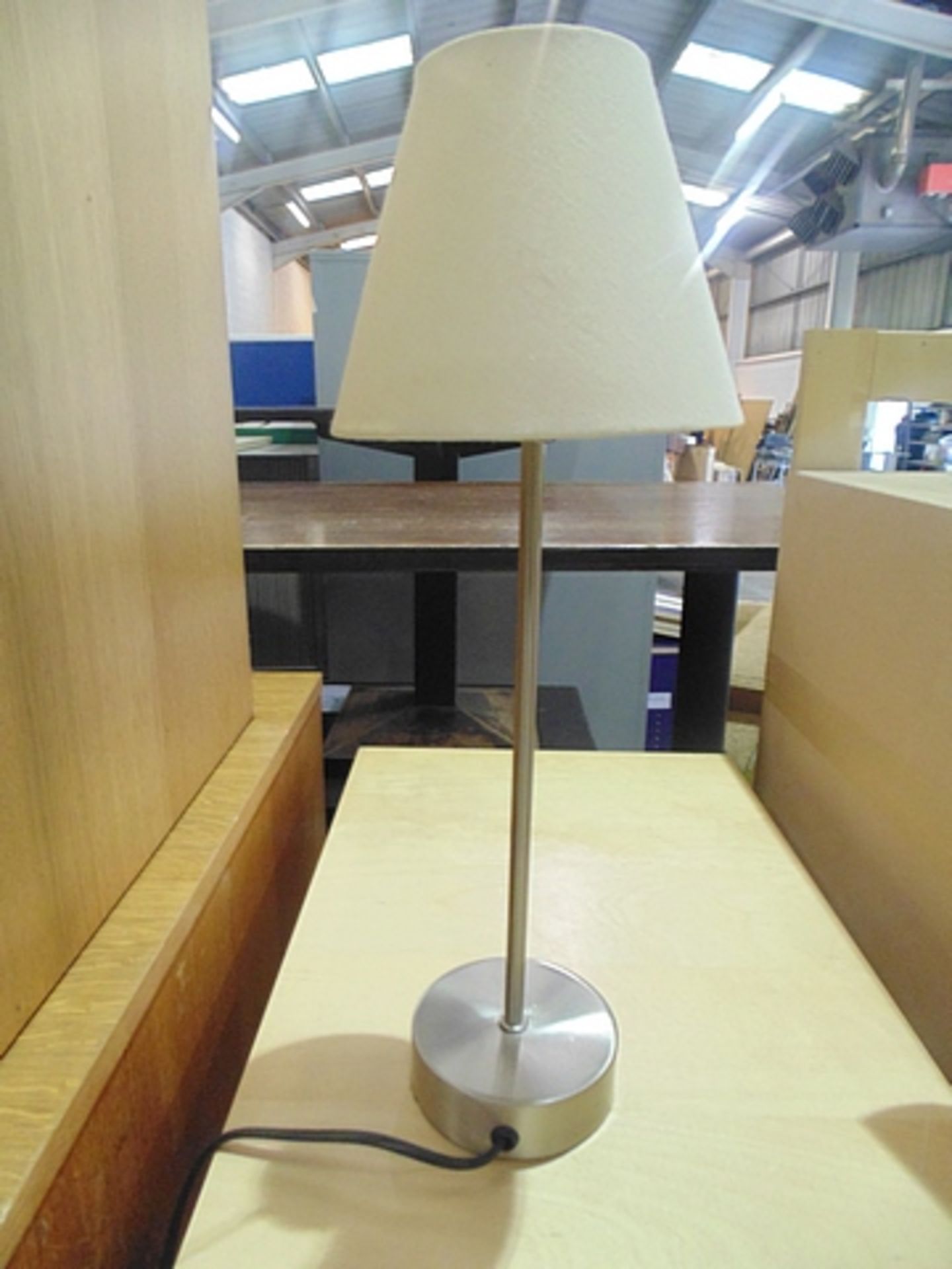 Table lamp satin chrome with cream shade 430mm tall