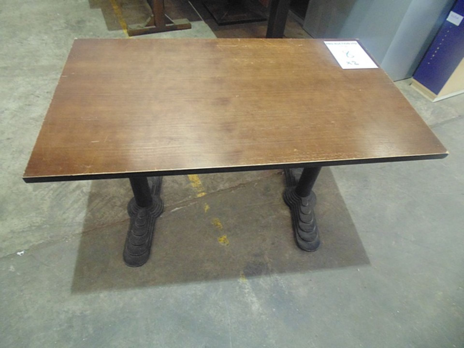 2 x rectangular mahogany top table with metal base 1200mm x 700mm x 740mm