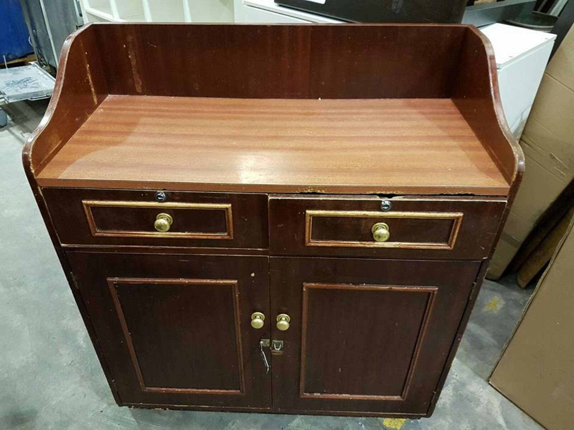 A mahogany two door two drawer buffet sideboard 950mm x 490mm x 1120mm
