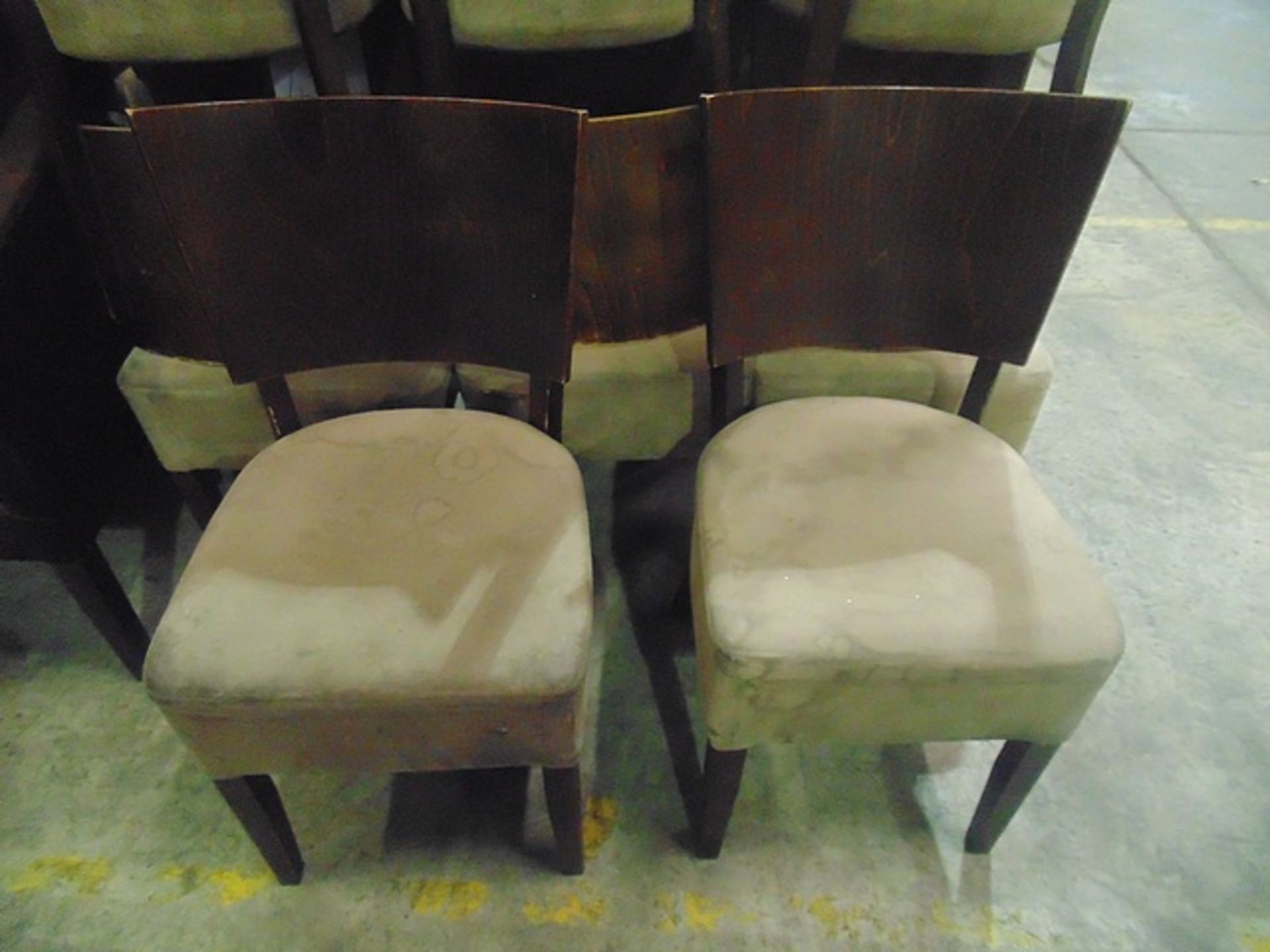 8 x wooden back faux suede cream dining chairs 460mm x 450mm x 870mm