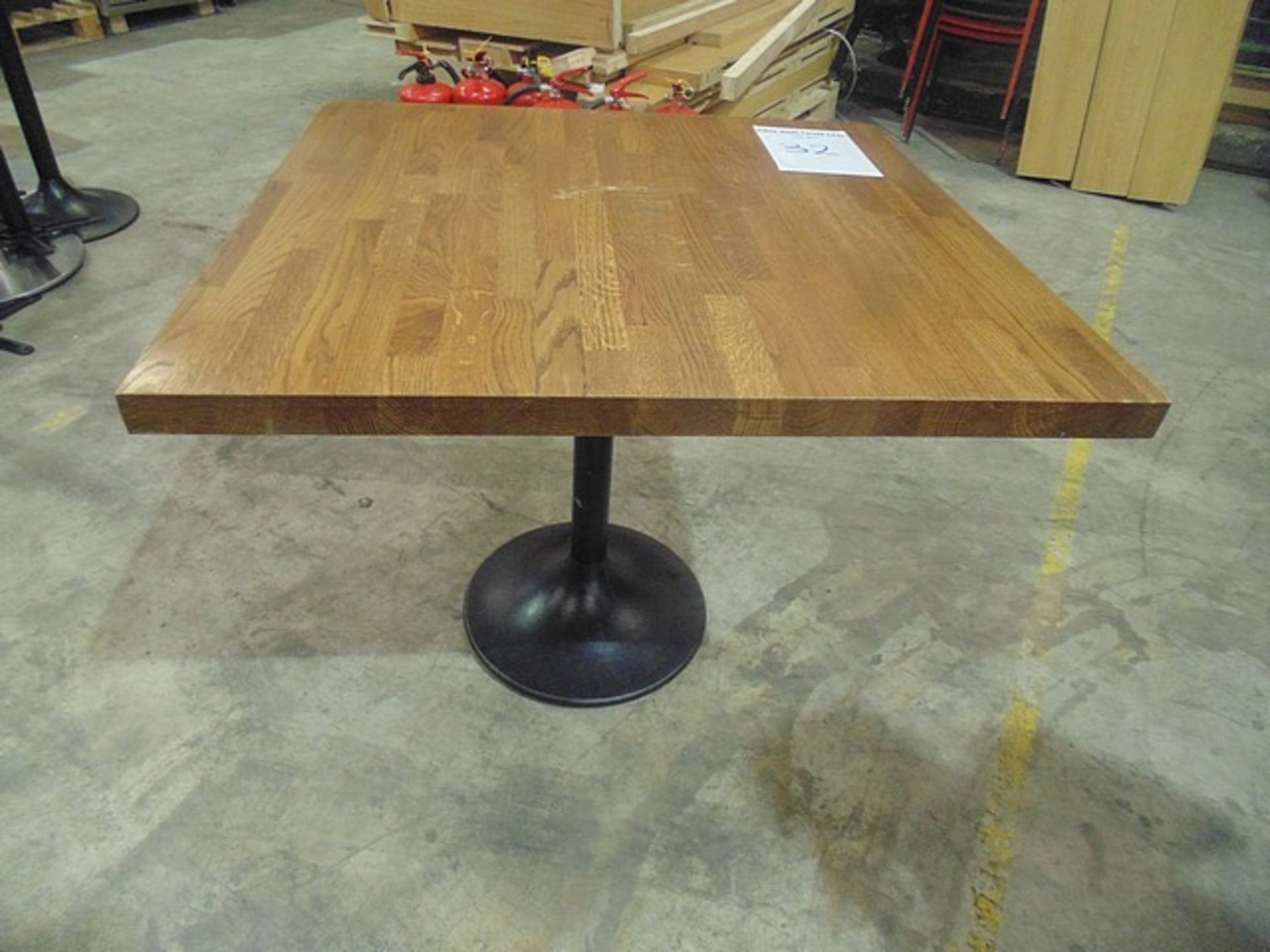 Square wooden solid top dining table metal base 900mm x 860mm x 750mm