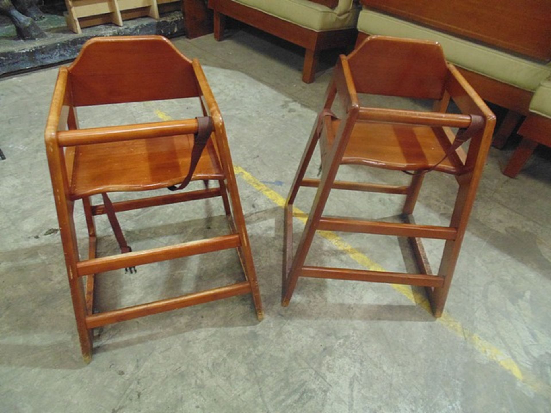 2 x Bolero wooden high chairs designed for children up to 36 months old and weighing a maximum of 15