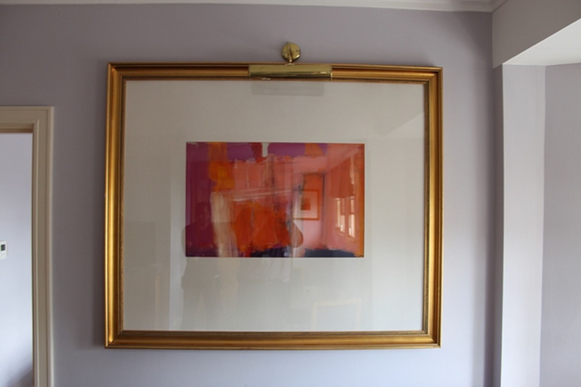 Abstract gilt framed print 1340mm x 1130mm with brass picture lamp