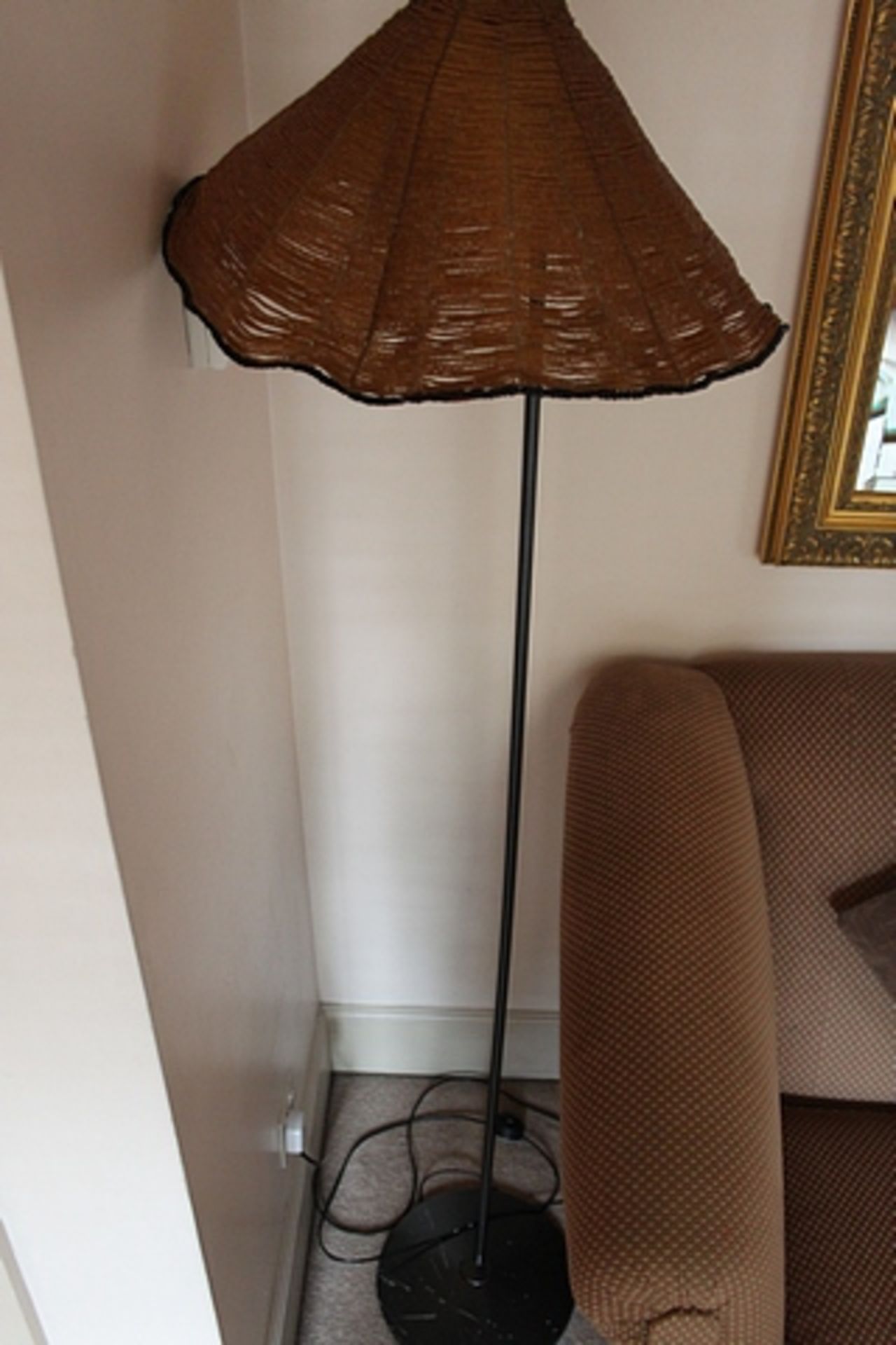 A cast base standard floor lamp 1600mm tall with linen shade