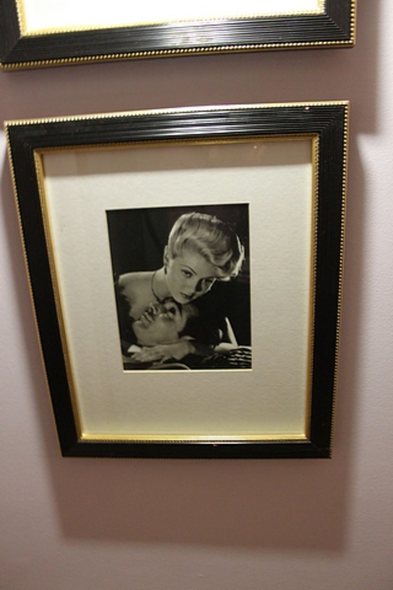 A pair of black and white photoprints, film stars framed 400mm x 480mm with brass picture lamp - Image 2 of 2