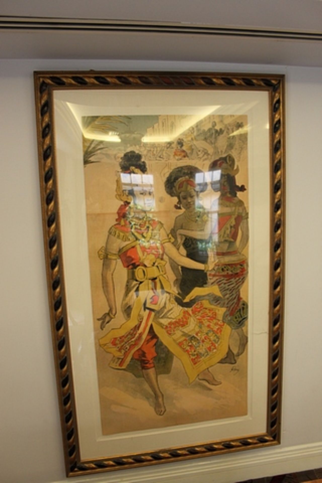 Watercolour framed girls in a traditional dress, South East Asian school watercolour on two sheets - Image 2 of 2