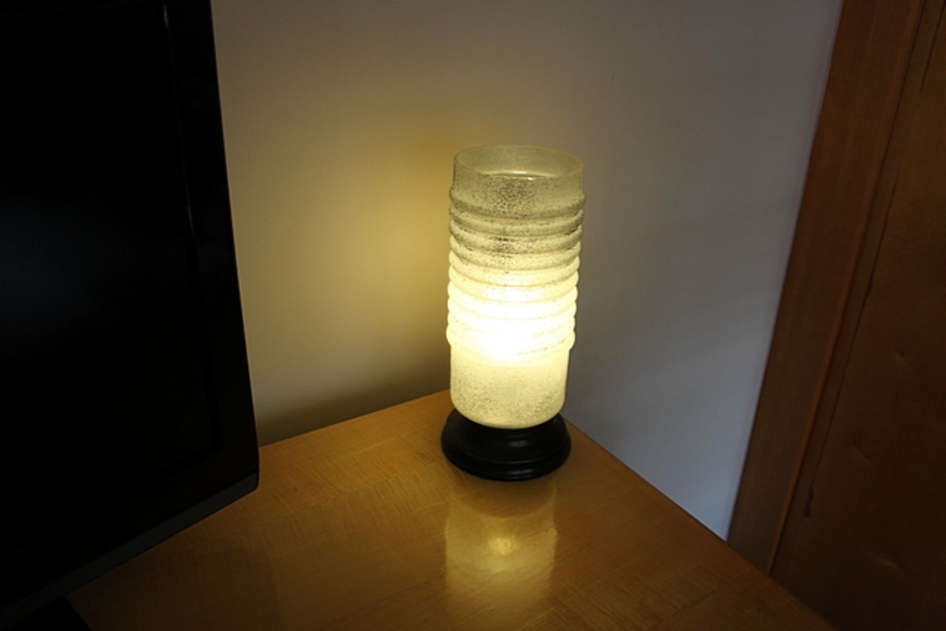 Modern style frosted ribbed glass cylinder table lamp 130mm diameter x 350mm tall