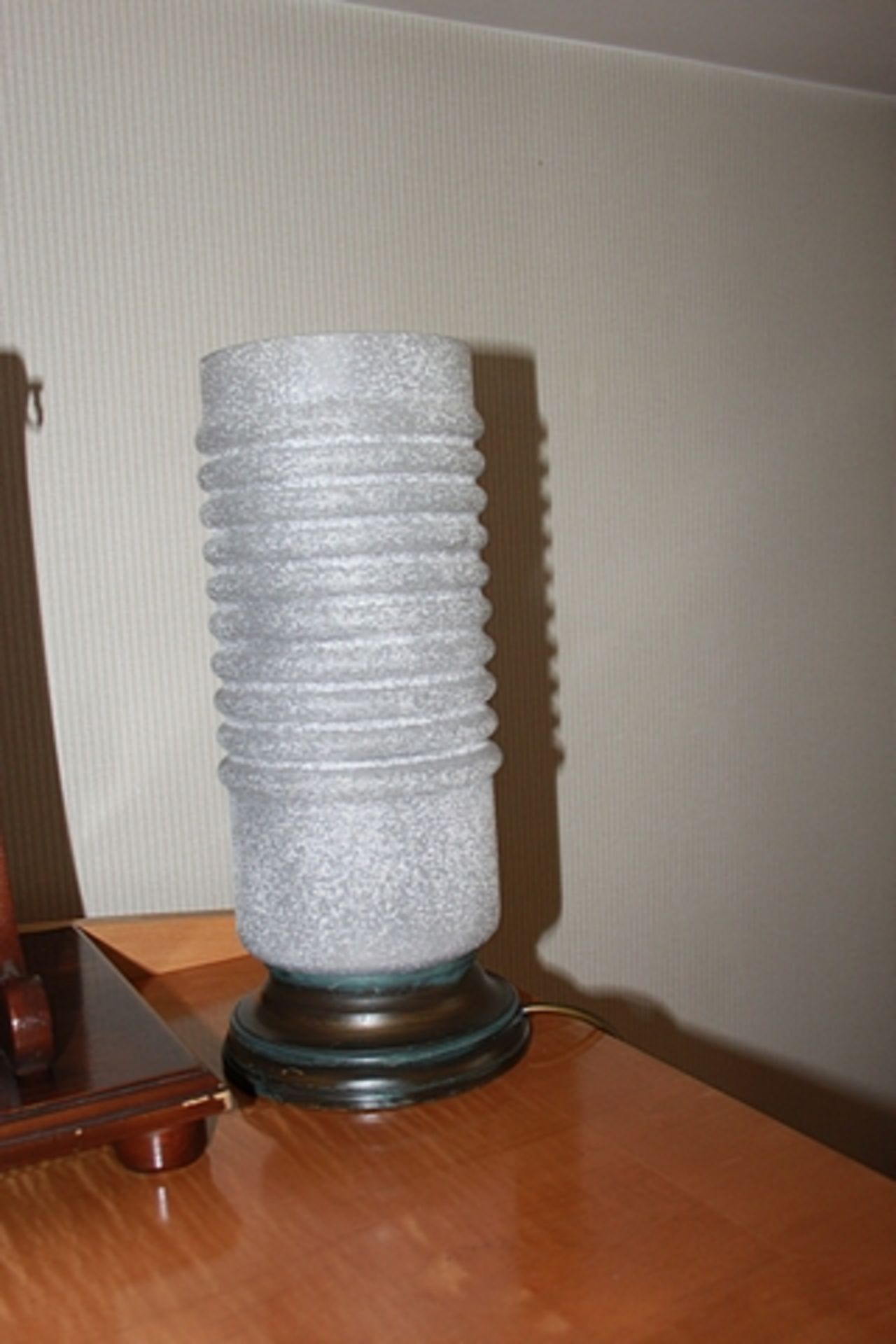 Modern style frosted ribbed glass cylinder table lamp 130mm diameter x 350mm tall