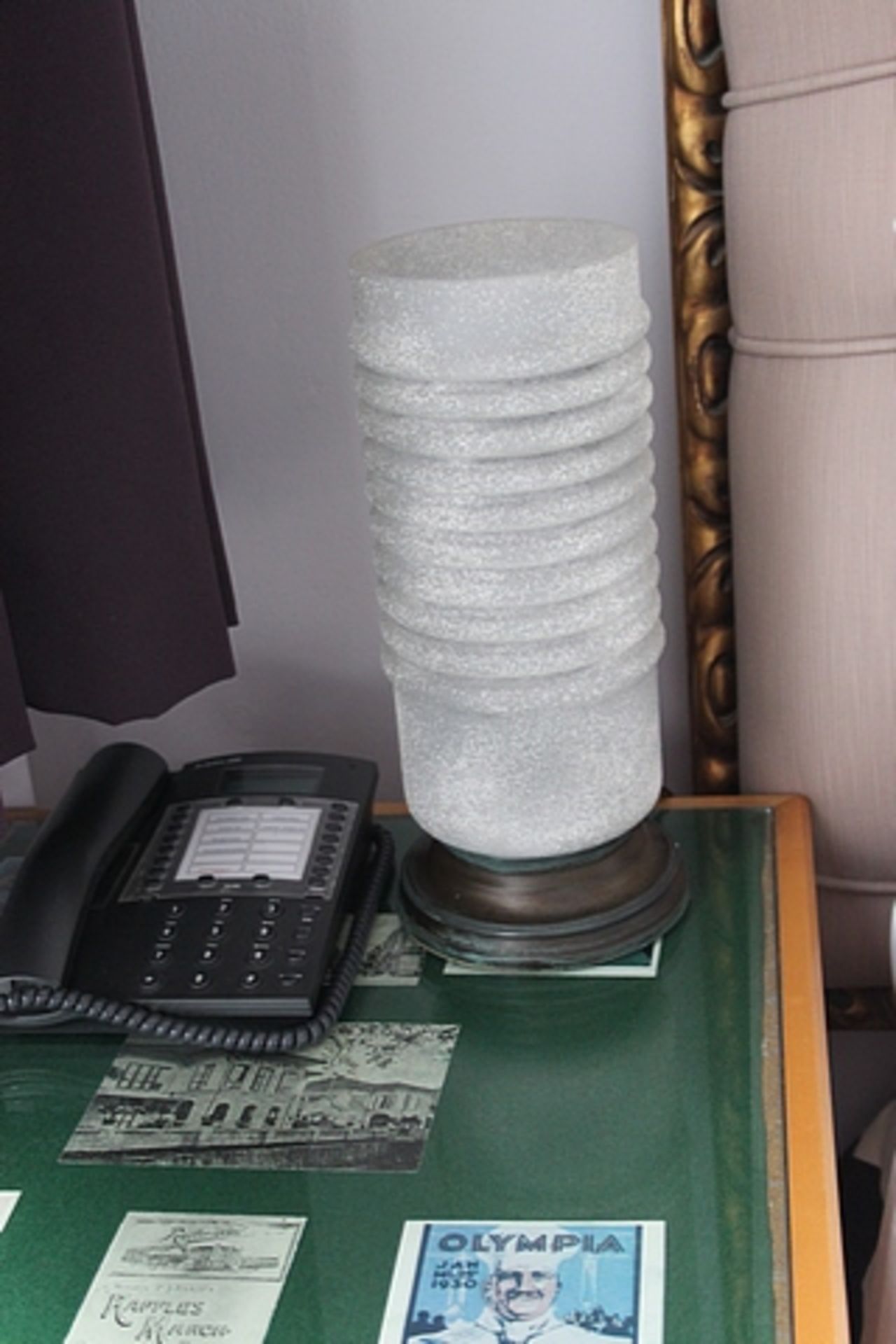 Modern style frosted ribbed glass cylinder table lamp 130mm diameter x 350mm tall