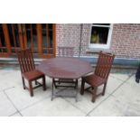 Classically styled 1070mm hexagonal stained teak garden table complete with 3 chairs all stained