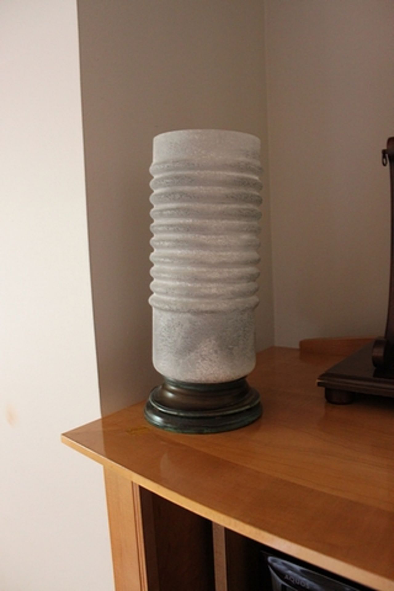 Modern style frosted ribbed glass cylinder table lamp 130mm diameter x 350mm tall