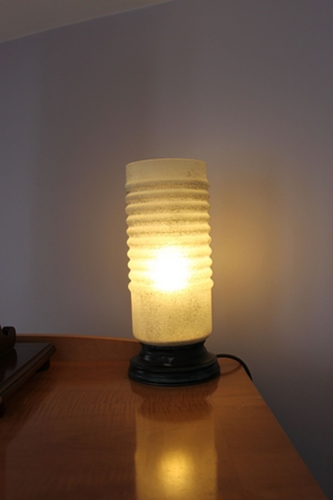 Modern style frosted ribbed glass cylinder table lamp 130mm diameter x 350mm tall